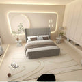 Pat dormitor dumonde, tapitat bej, cu LED, USB, Lisbon 160x200 cm, somiera rabatabila inclusa, spatiu depozitare