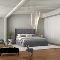 Pat dormitor dumonde, tapitat gri, Oslo 180x200 cm, somiera rabatabila inclusa, spatiu depozitare