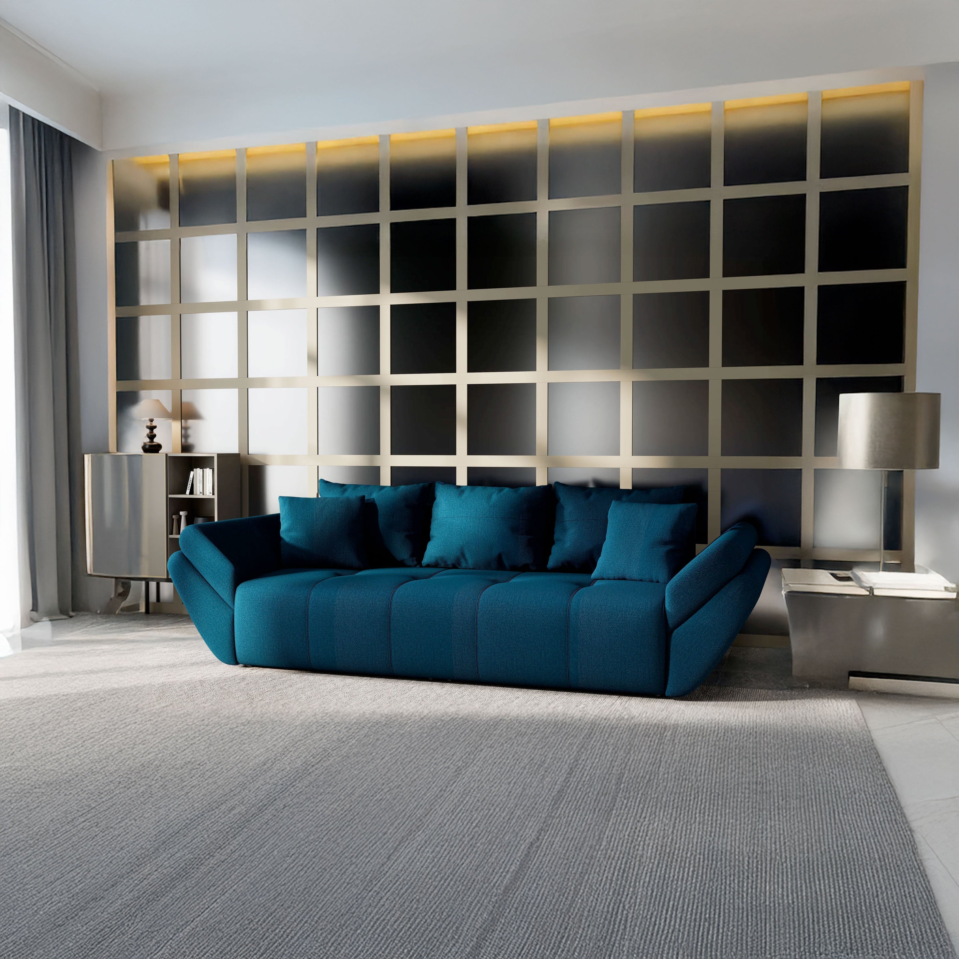 Canapea extensibilă dumonde cu ladă de depozitare si sezut confortabil din spuma high-density, Berlin Enjoy Petrol 250x100 cm