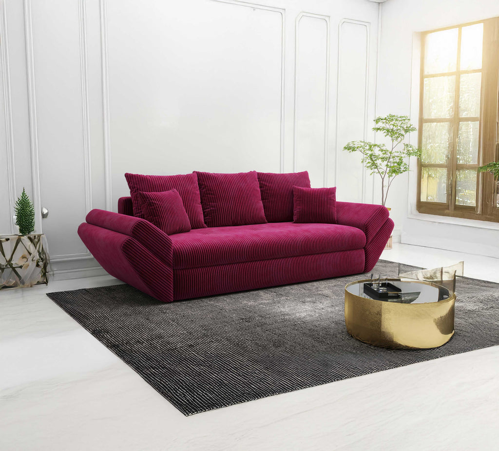 Canapea extensibilă dumonde cu ladă de depozitare si sezut confortabil din spuma high-density, Loana Zoom Rosu 250x100 cm