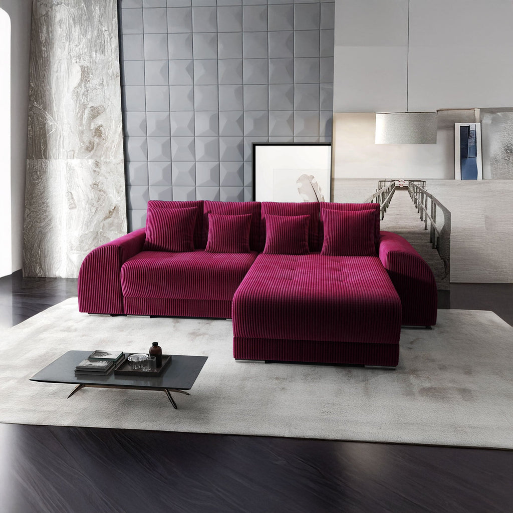 Colțar extensibil dumonde cu ladă de depozitare si sezut confortabil din spuma high-density, Verona Zoom Rosu II 290x185 cm