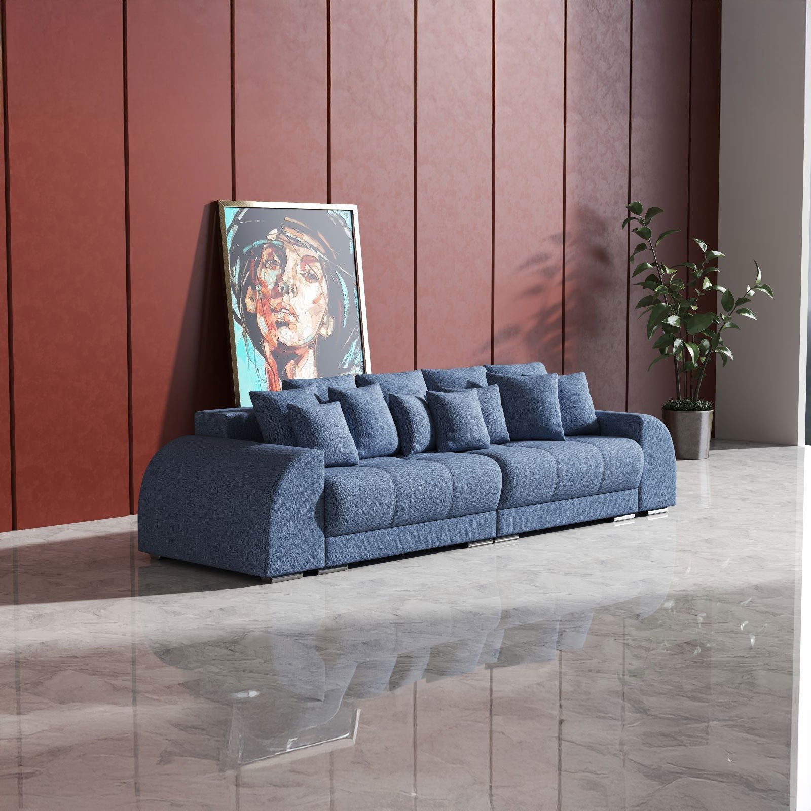Canapea extensibilă dumonde cu 2 lăzi de depozitare si sezut confortabil din spuma high-density, Verona Enjoy Blue 310x100 cm