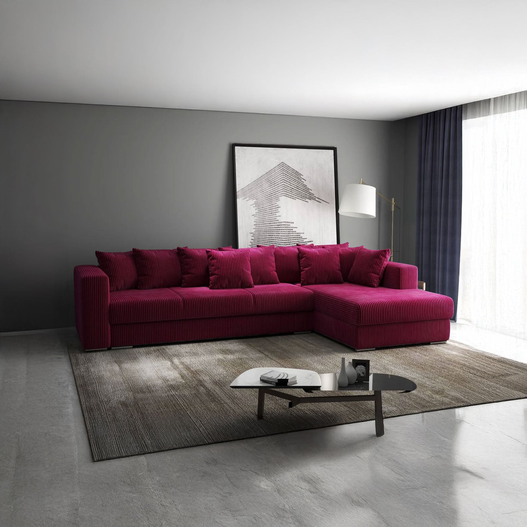 Colțar extensibil dumonde cu ladă de depozitare si sezut confortabil din spuma high-density, Gloria Zoom Red II 320x183 cm