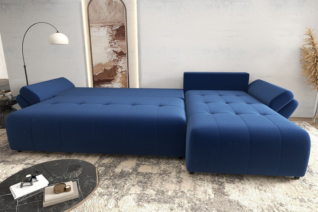 Colțar extensibil dumonde cu ladă de depozitare si sezut confortabil din spuma high-density, Berlin XL Royal Albastru 350x185 cm II