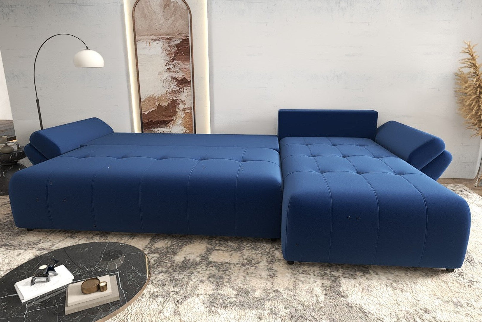 Colțar extensibil dumonde cu ladă de depozitare si sezut confortabil din spuma high-density, Berlin XL Royal Albastru 350x185 cm II