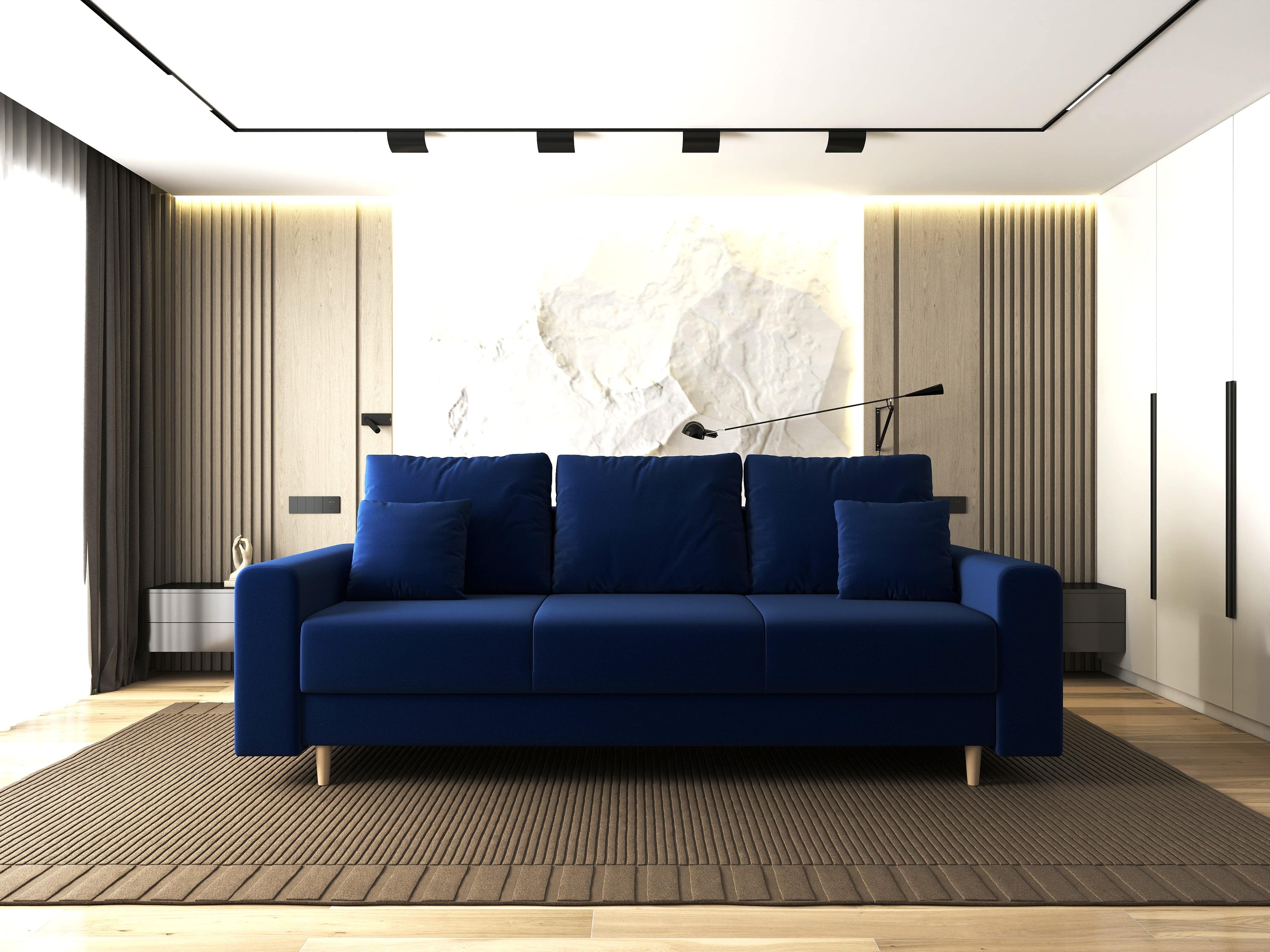 Canapea extensibilă dumonde cu ladă de depozitare si sezut confortabil din spuma high-density, Kronos Royal Albastru 210x100 cm