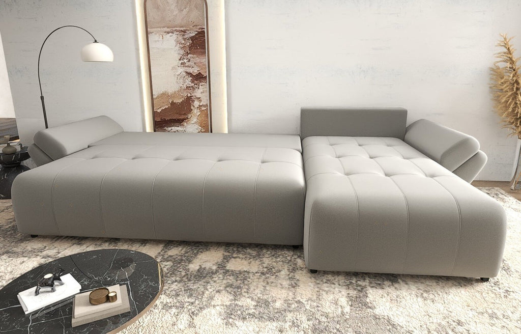Colțar extensibil dumonde cu ladă de depozitare si sezut confortabil din spuma high-density, Berlin XL Royal Gri 350x185 cm II