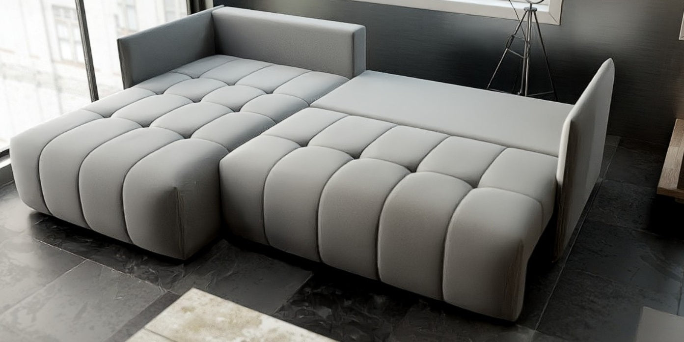 Colțar extensibil dumonde cu ladă de depozitare si sezut confortabil din spuma high-density, Malta Royal Grey 235x185 cm
