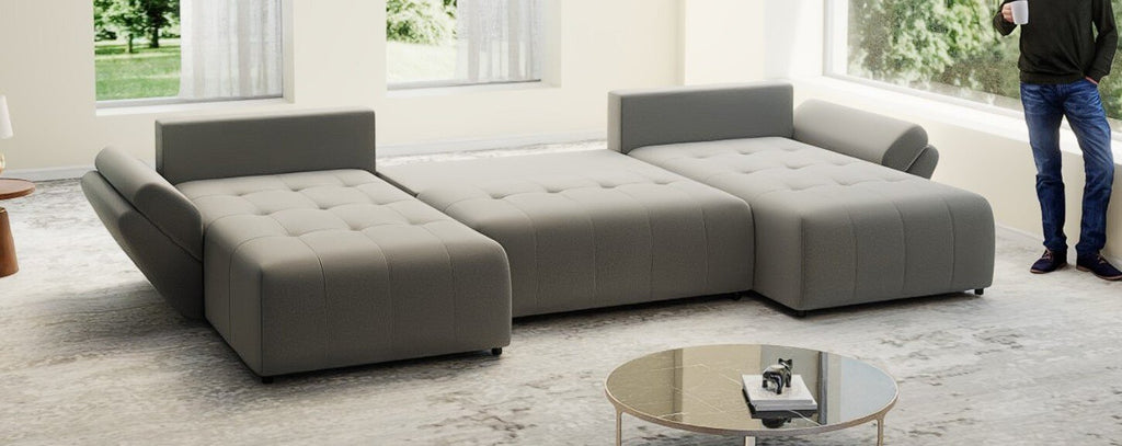 Colțar extensibil dumonde cu ladă de depozitare si sezut confortabil din spuma high-density, Berlin U Royal Grey 380x180 cm
