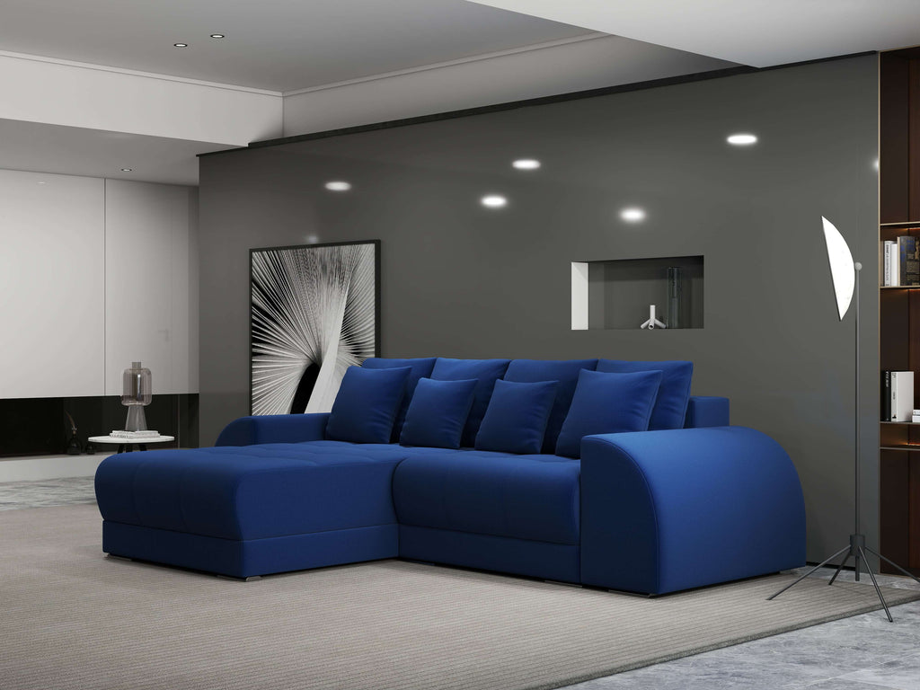Colțar extensibil dumonde cu ladă de depozitare si sezut confortabil din spuma high-density, Verona Royal Albastru 290x185 cm