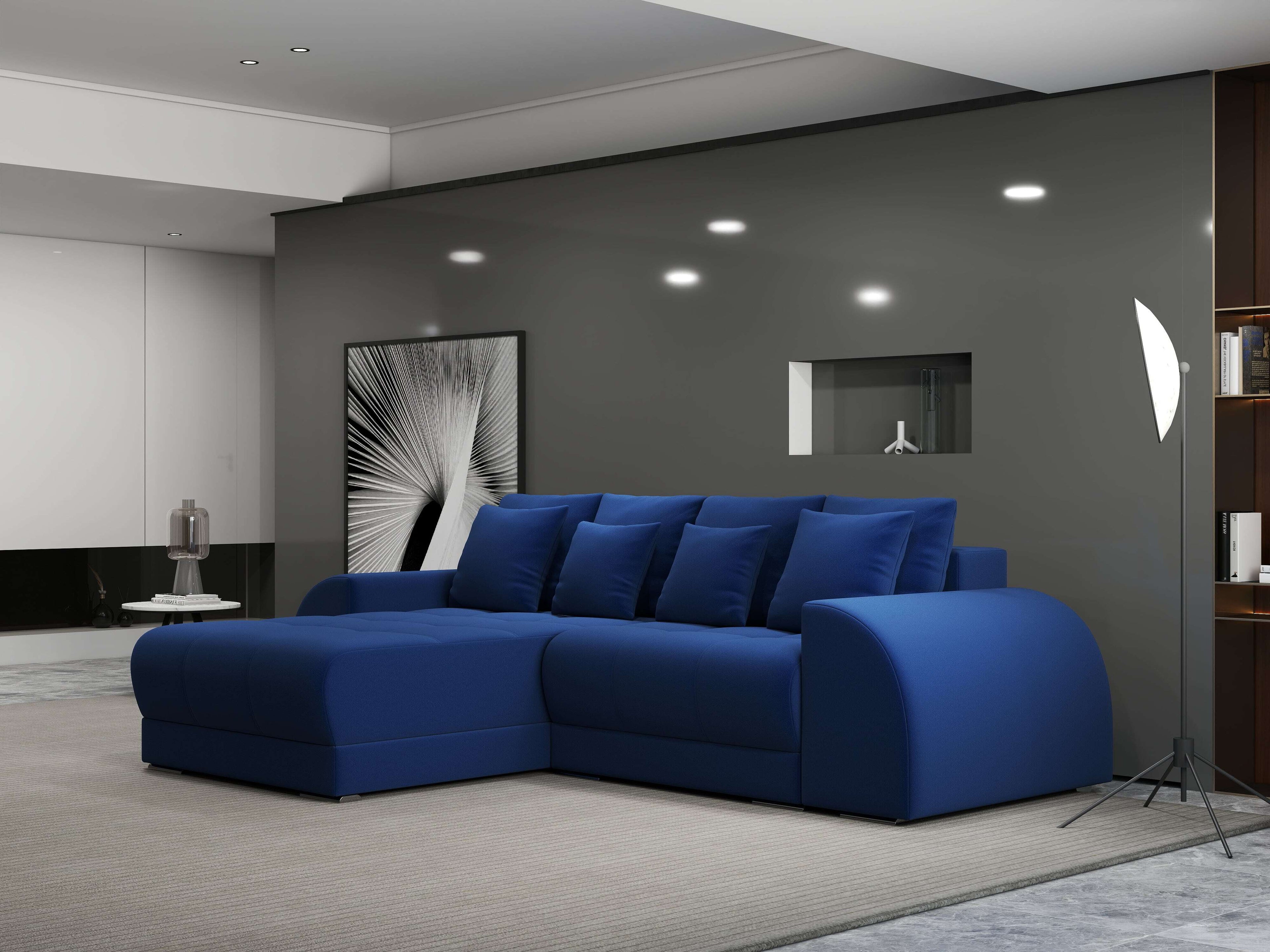 Colțar extensibil dumonde cu ladă de depozitare si sezut confortabil din spuma high-density, Verona Royal Albastru 290x185 cm