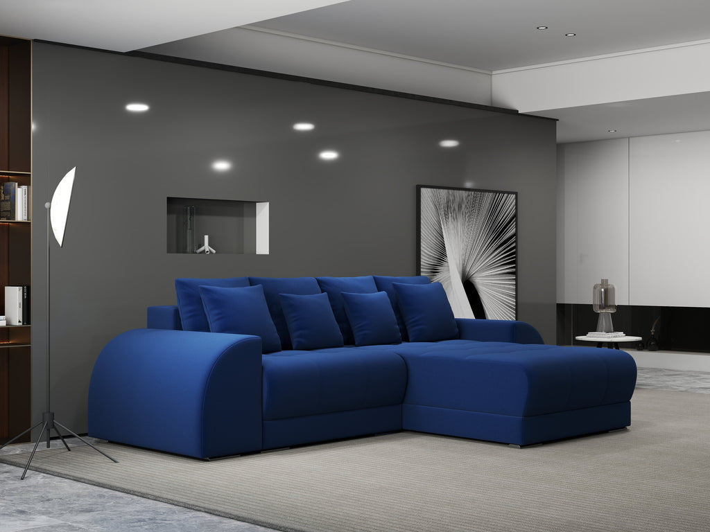 Colțar extensibil dumonde cu ladă de depozitare si sezut confortabil din spuma high-density, Verona Royal Albastru II 290x185 cm