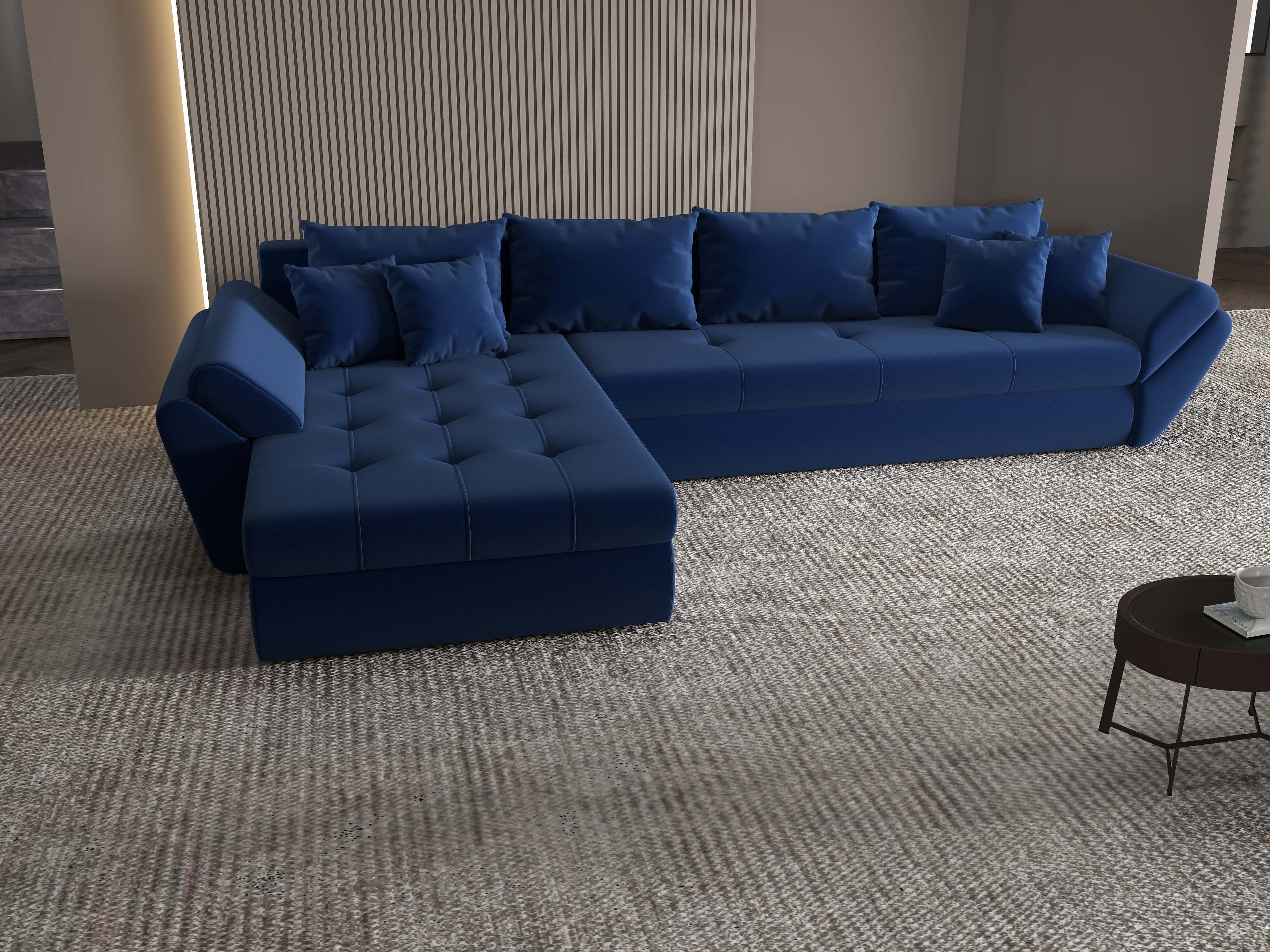 Colțar extensibil dumonde cu ladă de depozitare si sezut confortabil din spuma high-density, Loana XL Royal Albastru 335x185 cm