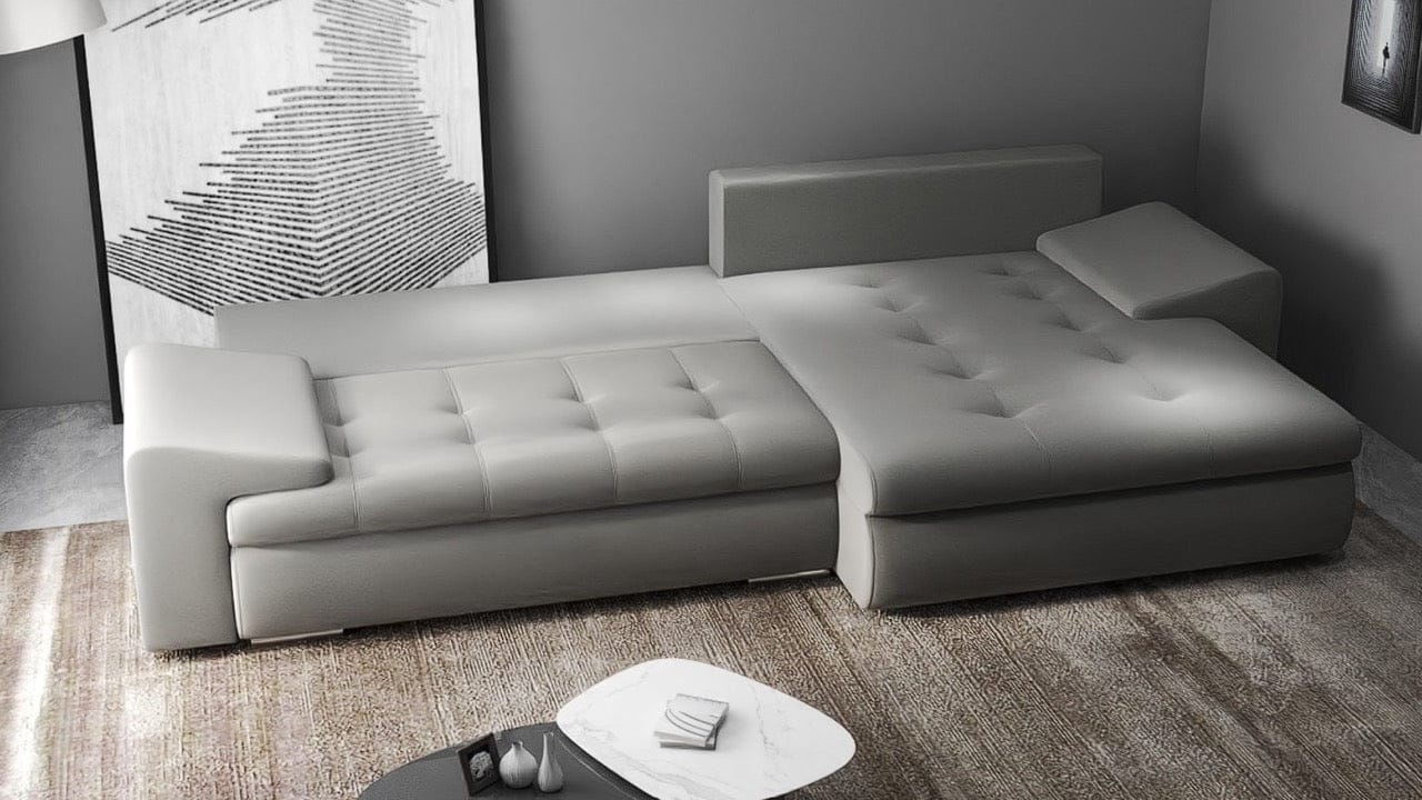 Colțar extensibil dumonde cu ladă de depozitare si sezut confortabil din spuma high-density, Leonardo Royal Gri 260x185 cm II