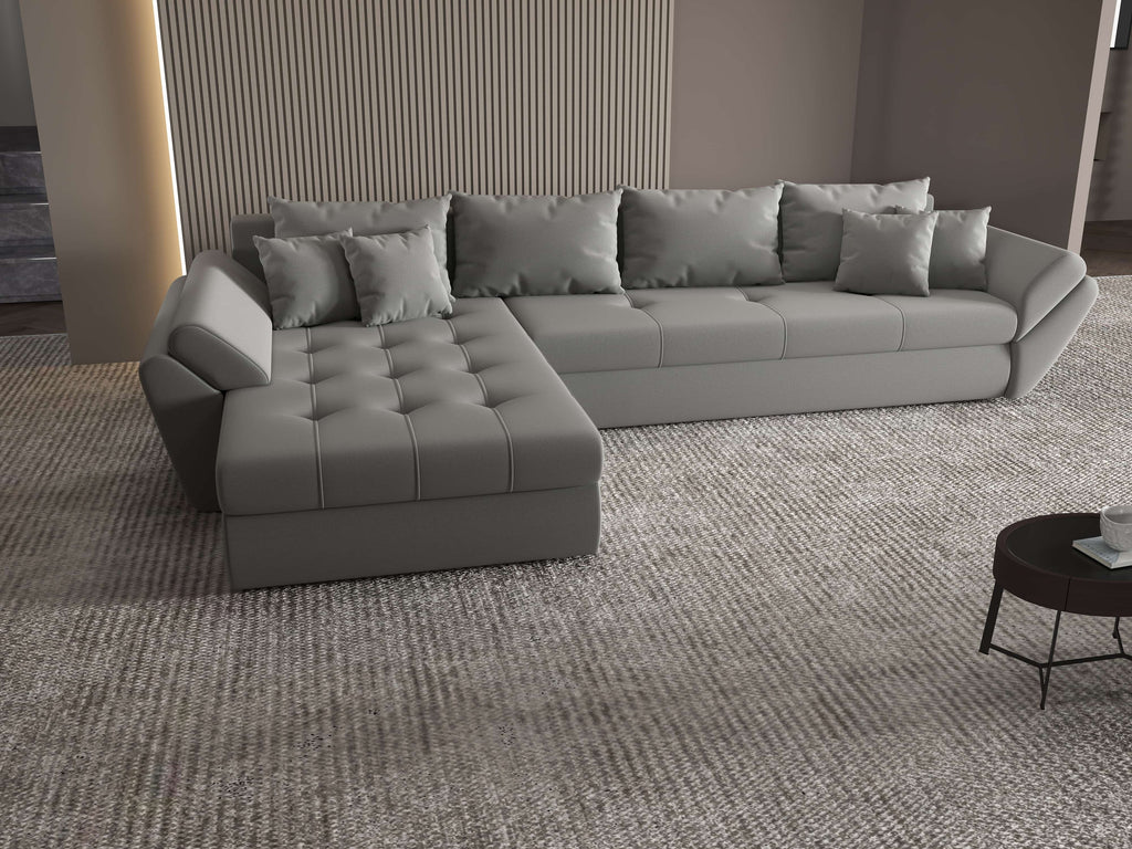 Colțar extensibil dumonde cu ladă de depozitare si sezut confortabil din spuma high-density, Loana XL Royal Gri 335x185 cm