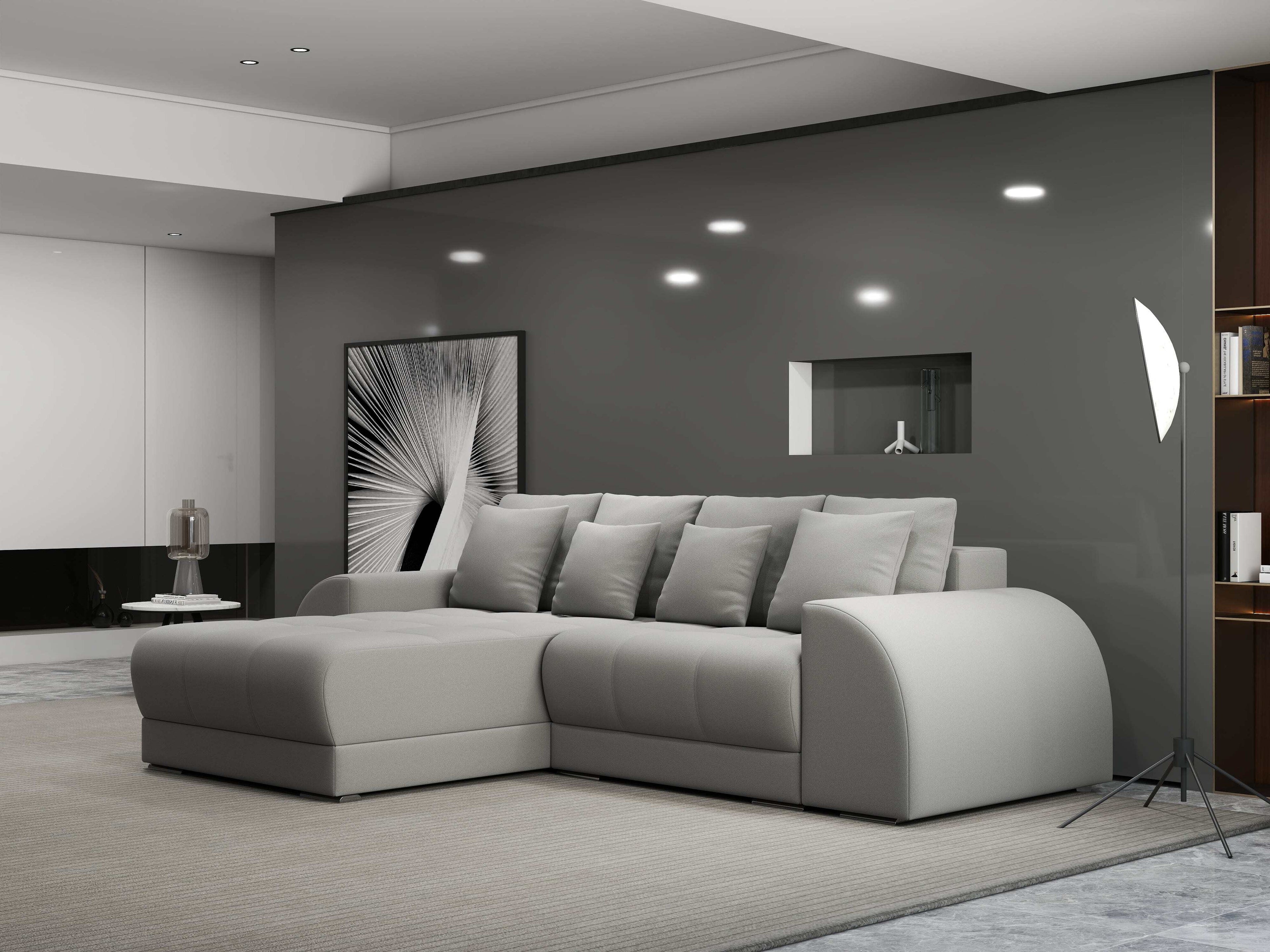 Colțar extensibil dumonde cu ladă de depozitare si sezut confortabil din spuma high-density, Verona Royal Gri 290x185 cm