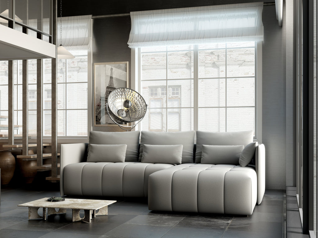 Colțar extensibil dumonde cu ladă de depozitare si sezut confortabil din spuma high-density, Malta Royal Grey II 235x185 cm