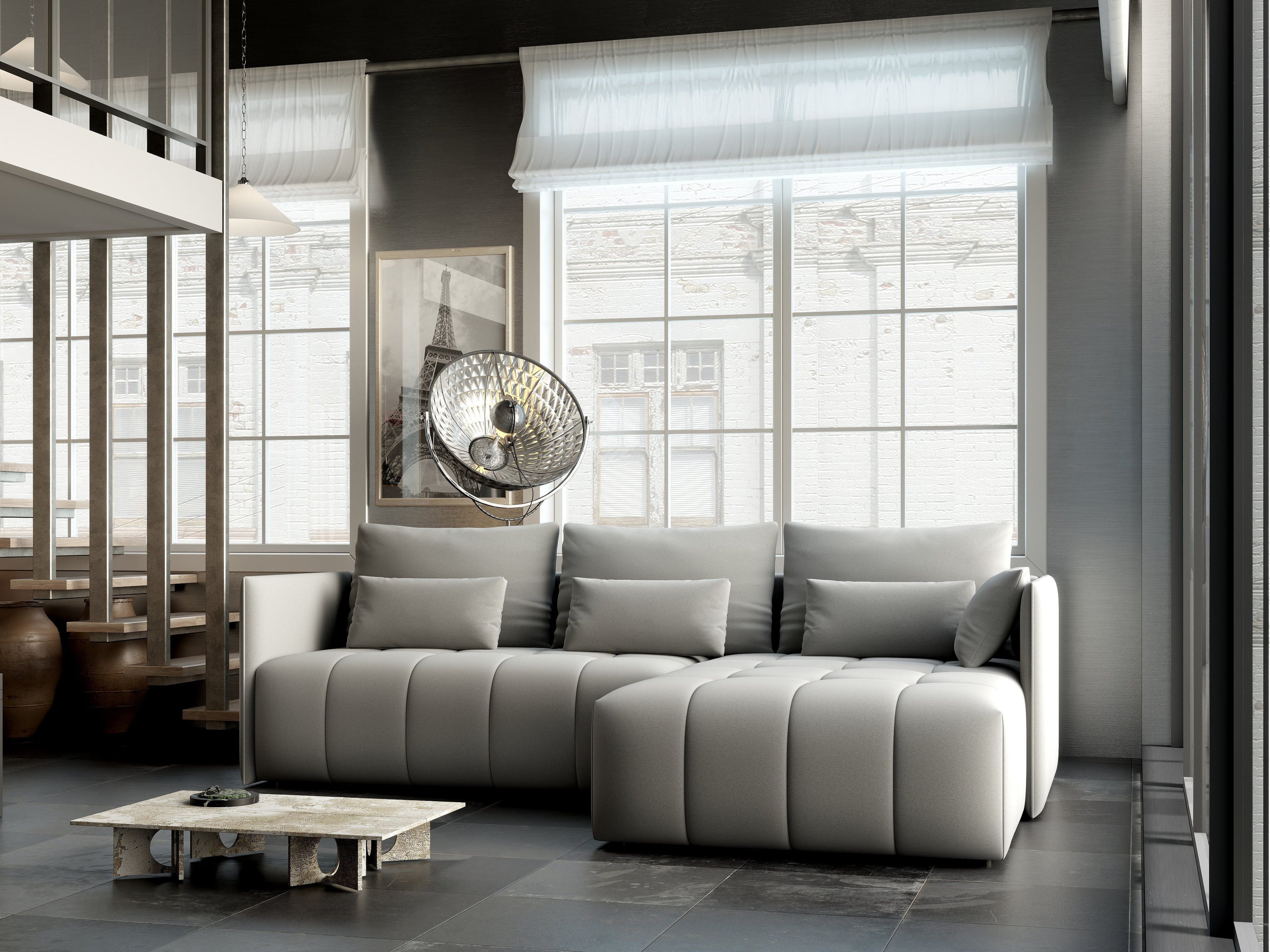 Colțar extensibil dumonde cu ladă de depozitare si sezut confortabil din spuma high-density, Malta Royal Grey II 235x185 cm