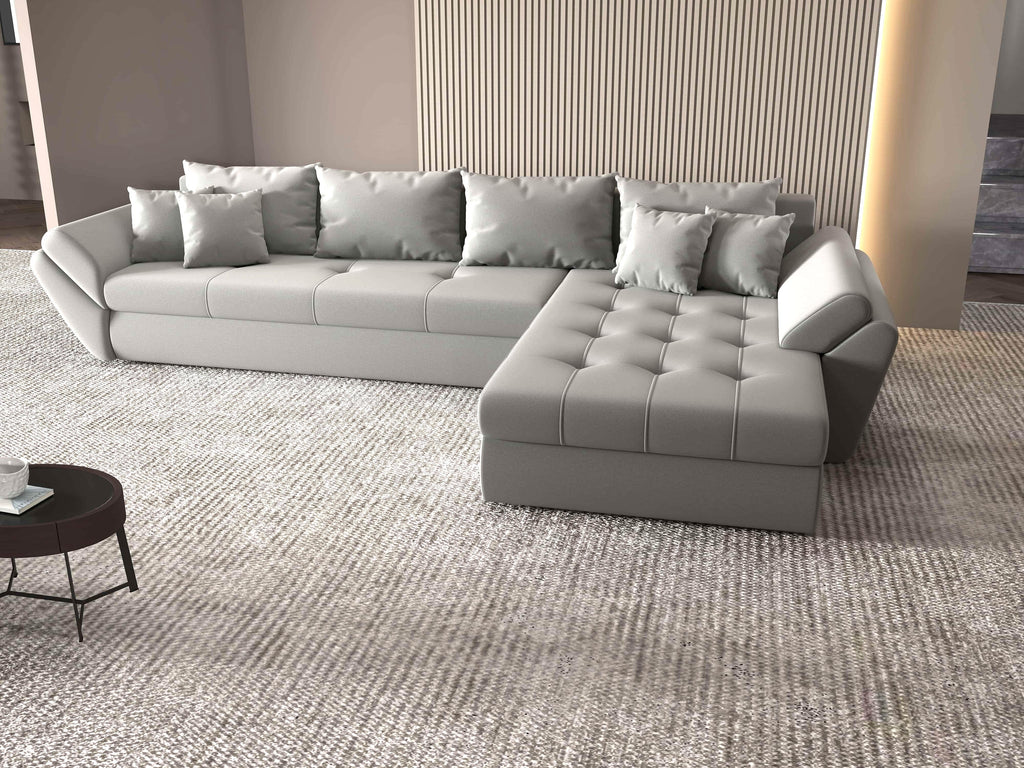 Colțar extensibil dumonde cu ladă de depozitare si sezut confortabil din spuma high-density, Loana XL Royal Antracit II 335x185 cm