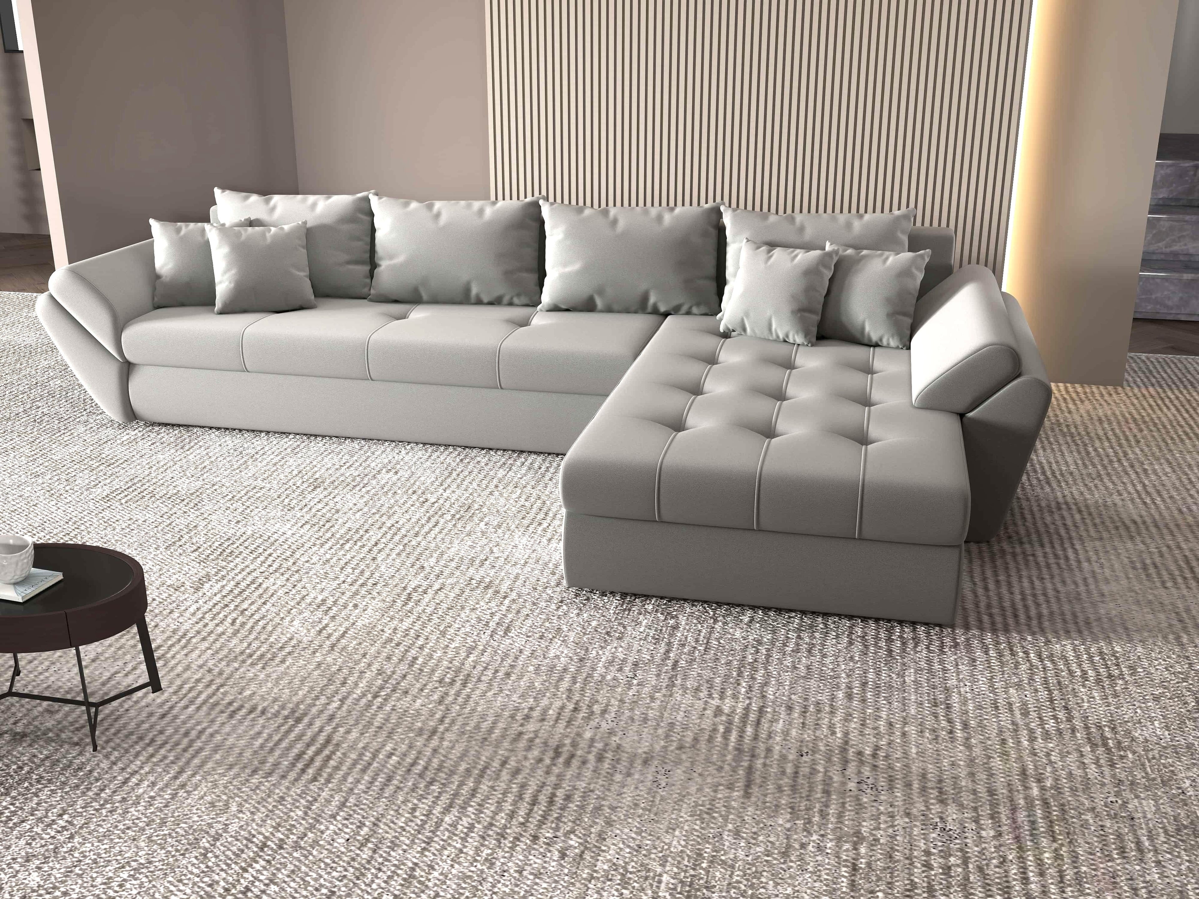 Colțar extensibil dumonde cu ladă de depozitare si sezut confortabil din spuma high-density, Loana XL Royal Antracit II 335x185 cm