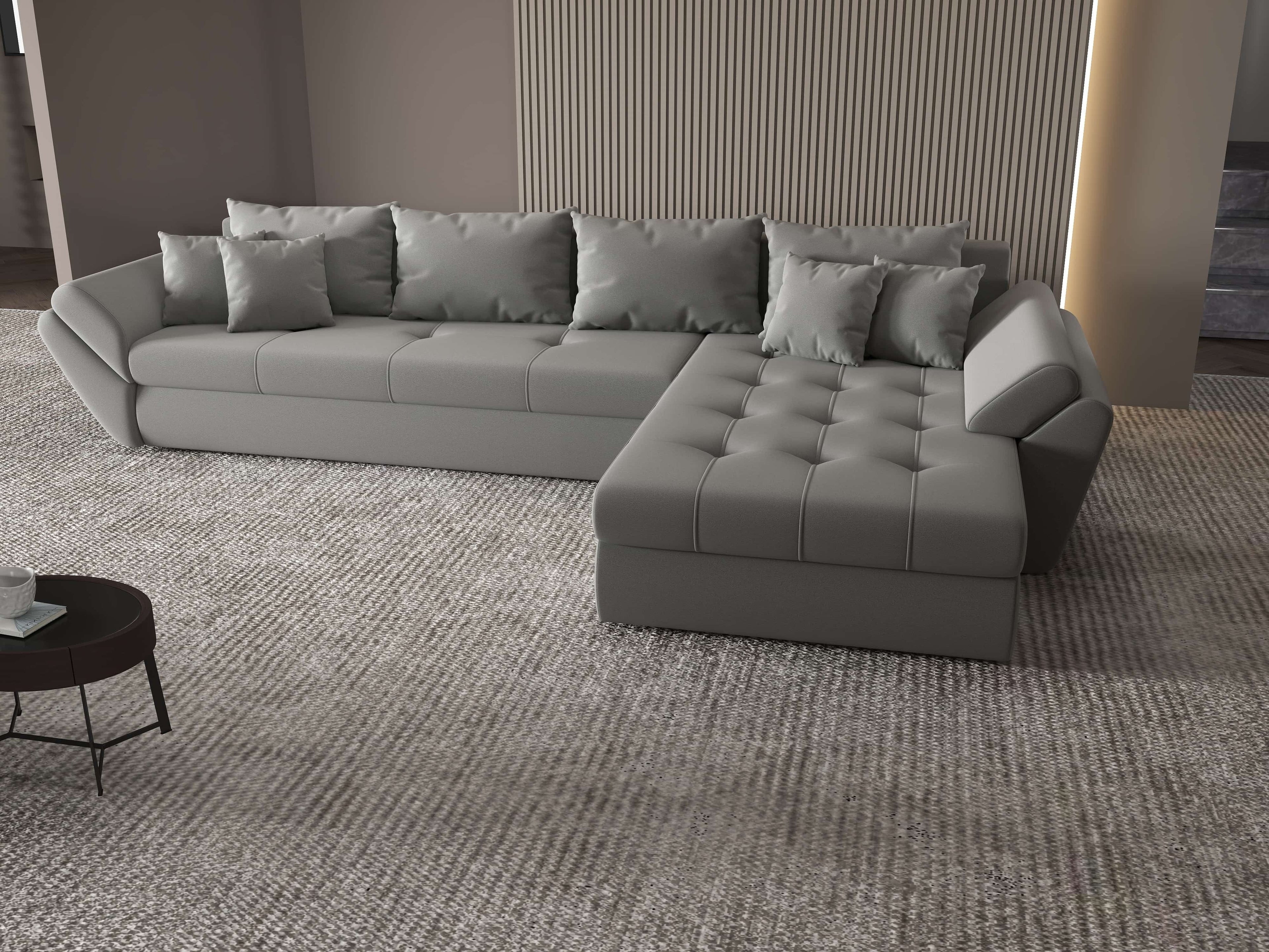 Colțar extensibil dumonde cu ladă de depozitare si sezut confortabil din spuma high-density, Loana XL Royal Gri II 335x185 cm