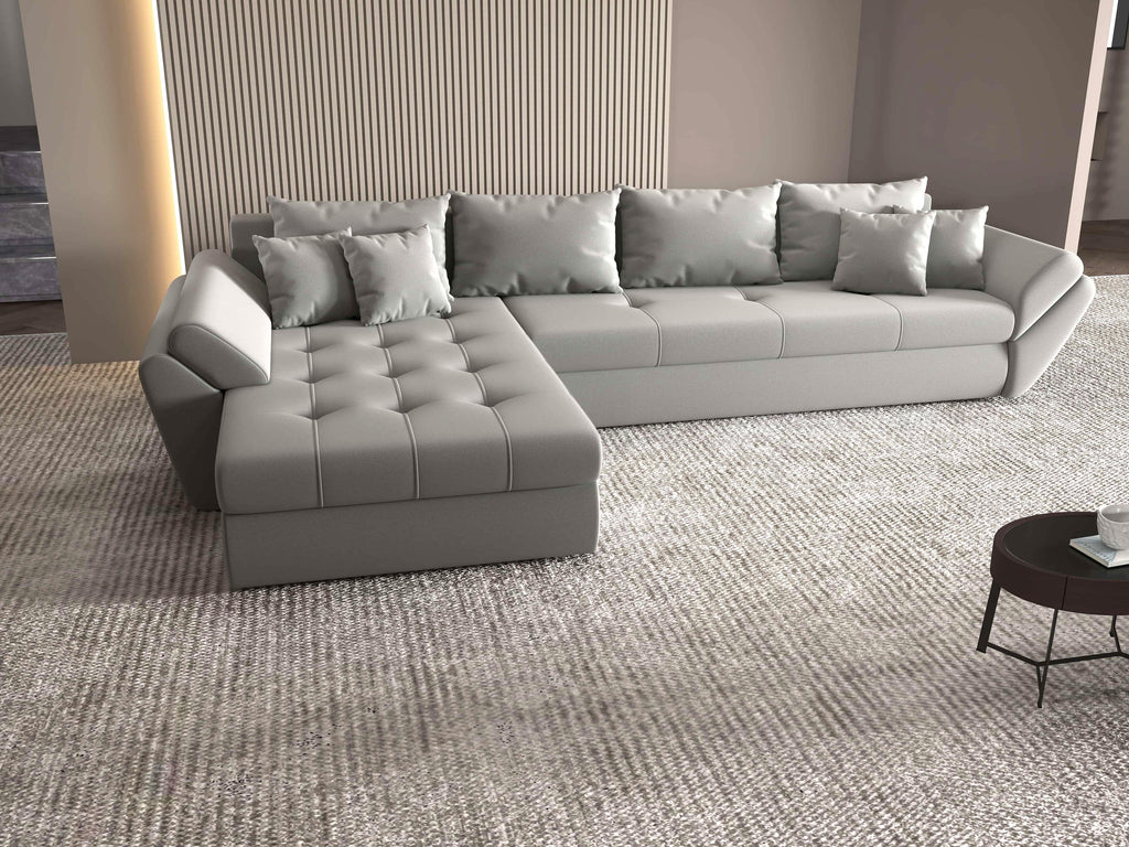 Colțar extensibil dumonde cu ladă de depozitare si sezut confortabil din spuma high-density, Loana XL Royal Antracit 335x185 cm
