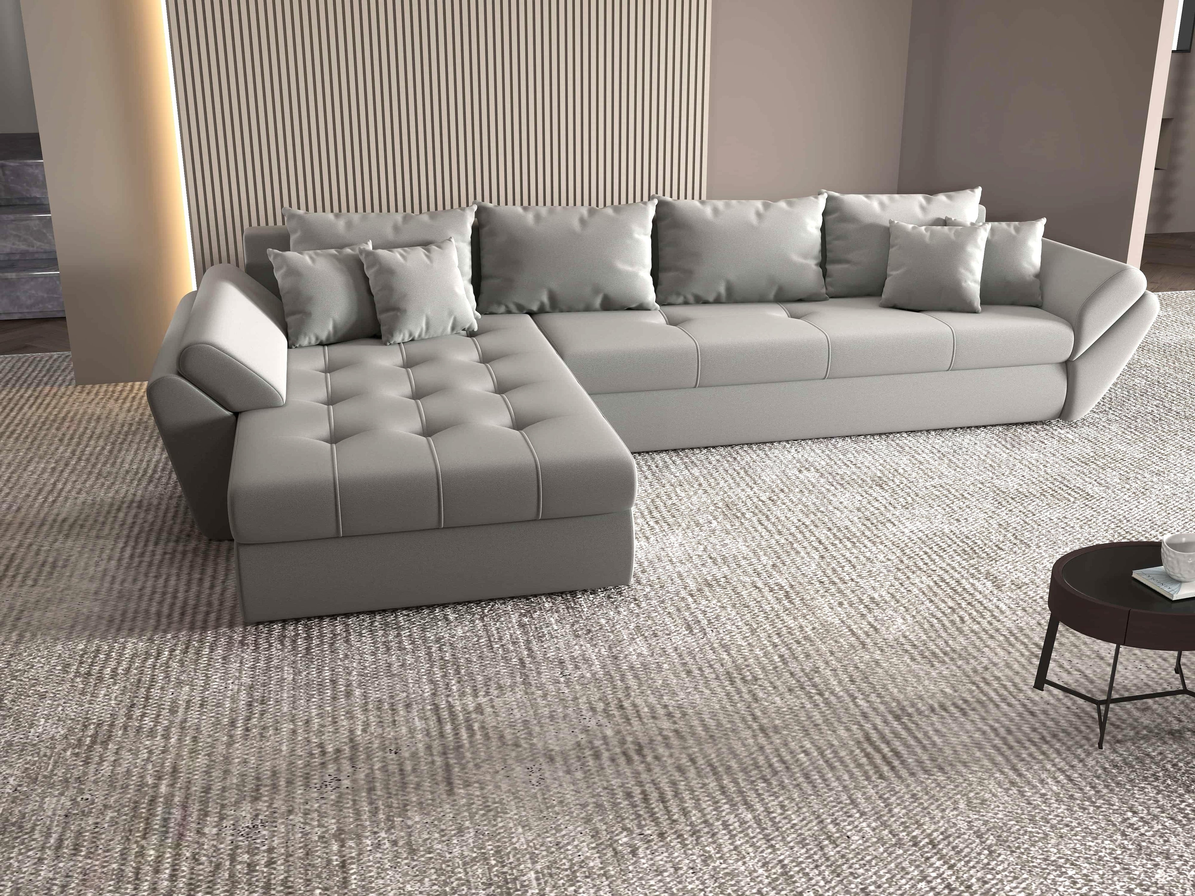 Colțar extensibil dumonde cu ladă de depozitare si sezut confortabil din spuma high-density, Loana XL Royal Antracit 335x185 cm