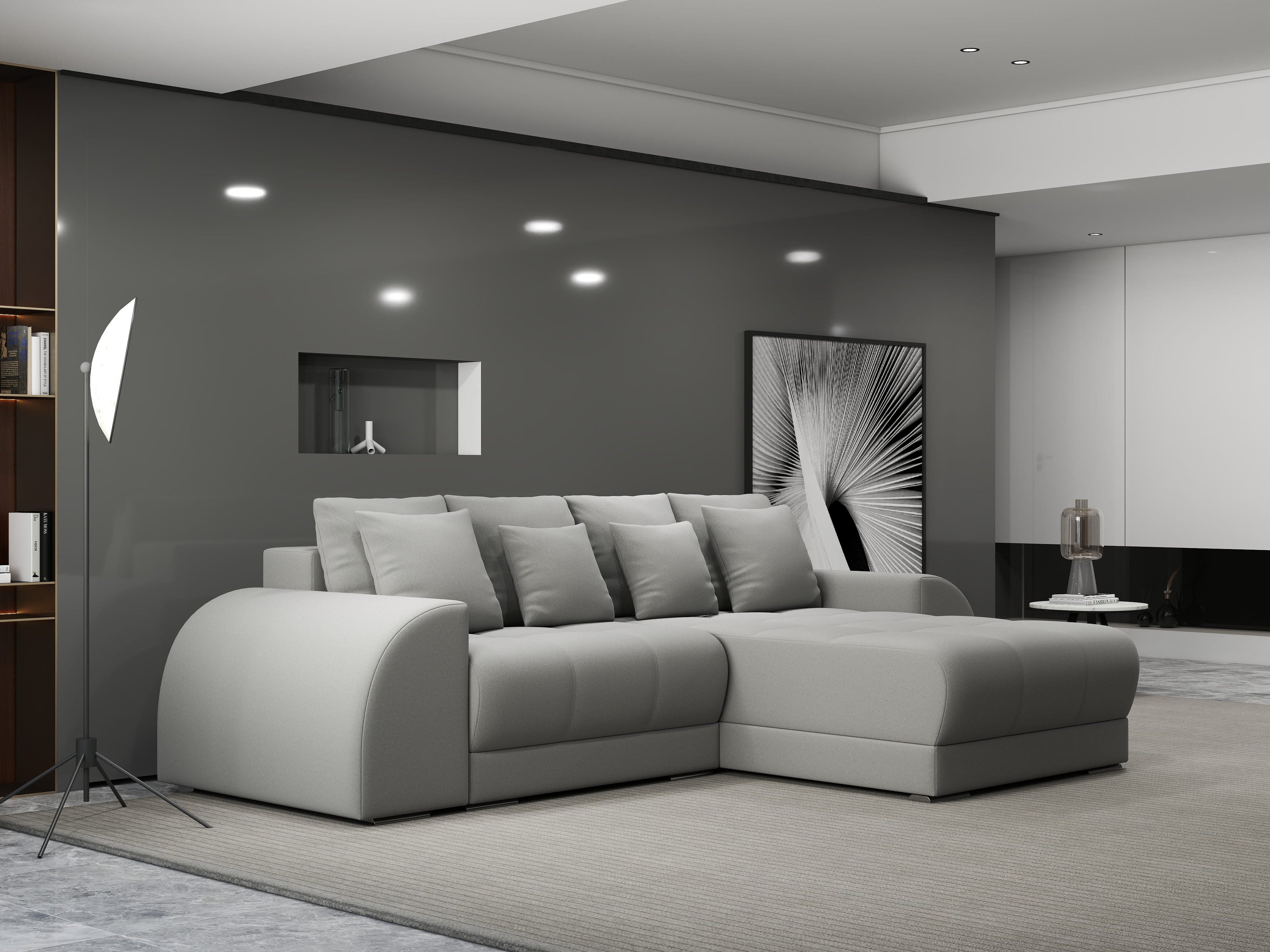 Colțar extensibil dumonde cu ladă de depozitare si sezut confortabil din spuma high-density, Verona Royal Gri II 290x185 cm