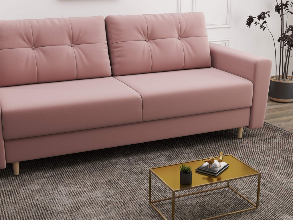 Canapea extensibilă dumonde cu ladă de depozitare si sezut confortabil din spuma high-density, Summer Royal Roz 225x100 cm