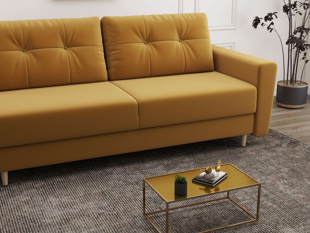 Canapea extensibilă dumonde cu ladă de depozitare si sezut confortabil din spuma high-density, Summer Royal Mustar 225x100 cm