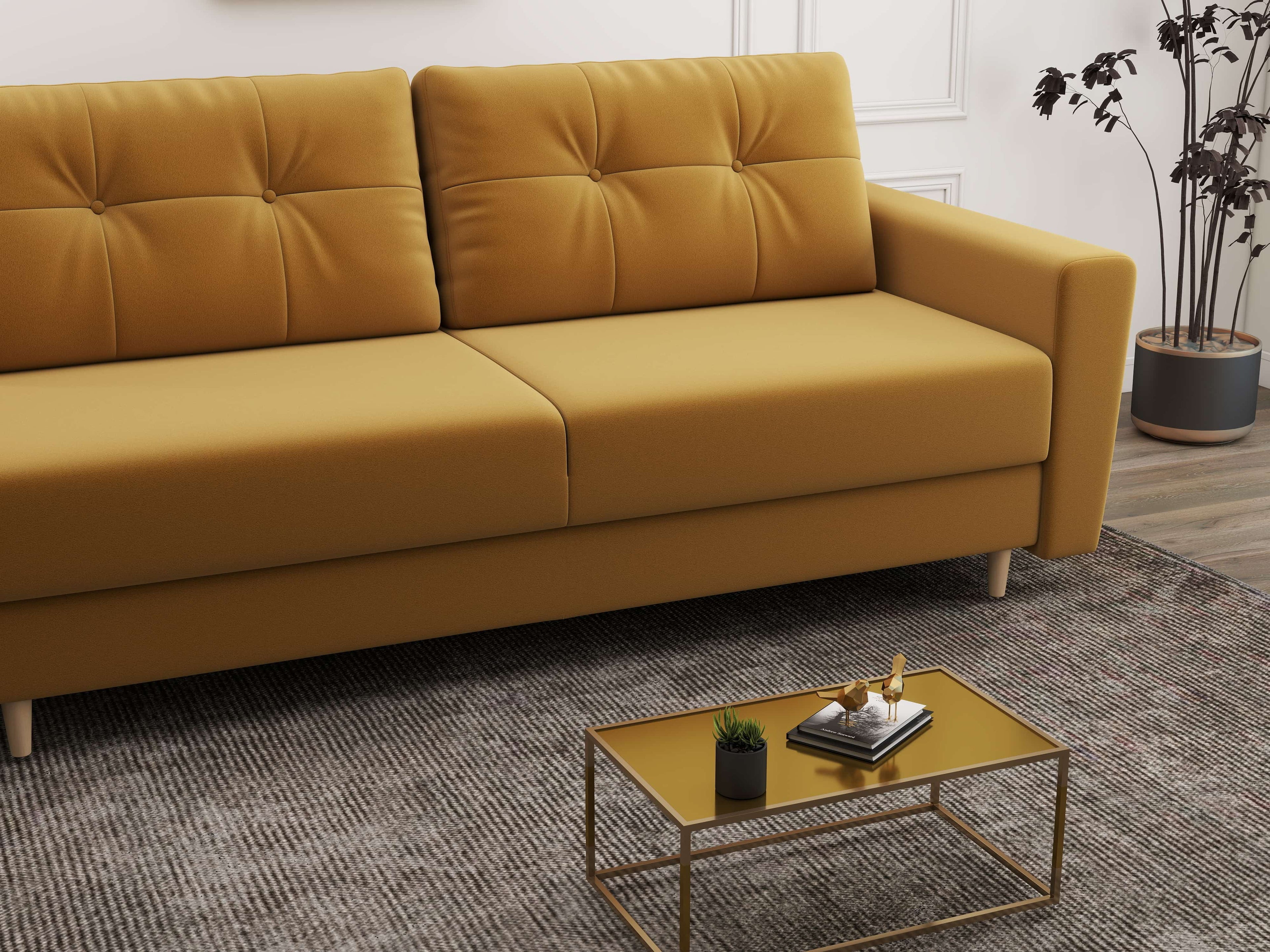 Canapea extensibilă dumonde cu ladă de depozitare si sezut confortabil din spuma high-density, Summer Royal Mustar 225x100 cm