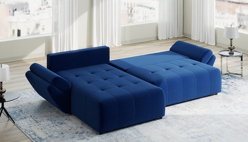 Colțar extensibil dumonde cu ladă de depozitare si sezut confortabil din spuma high-density, Berlin Royal Albastru Navy 280x185 cm