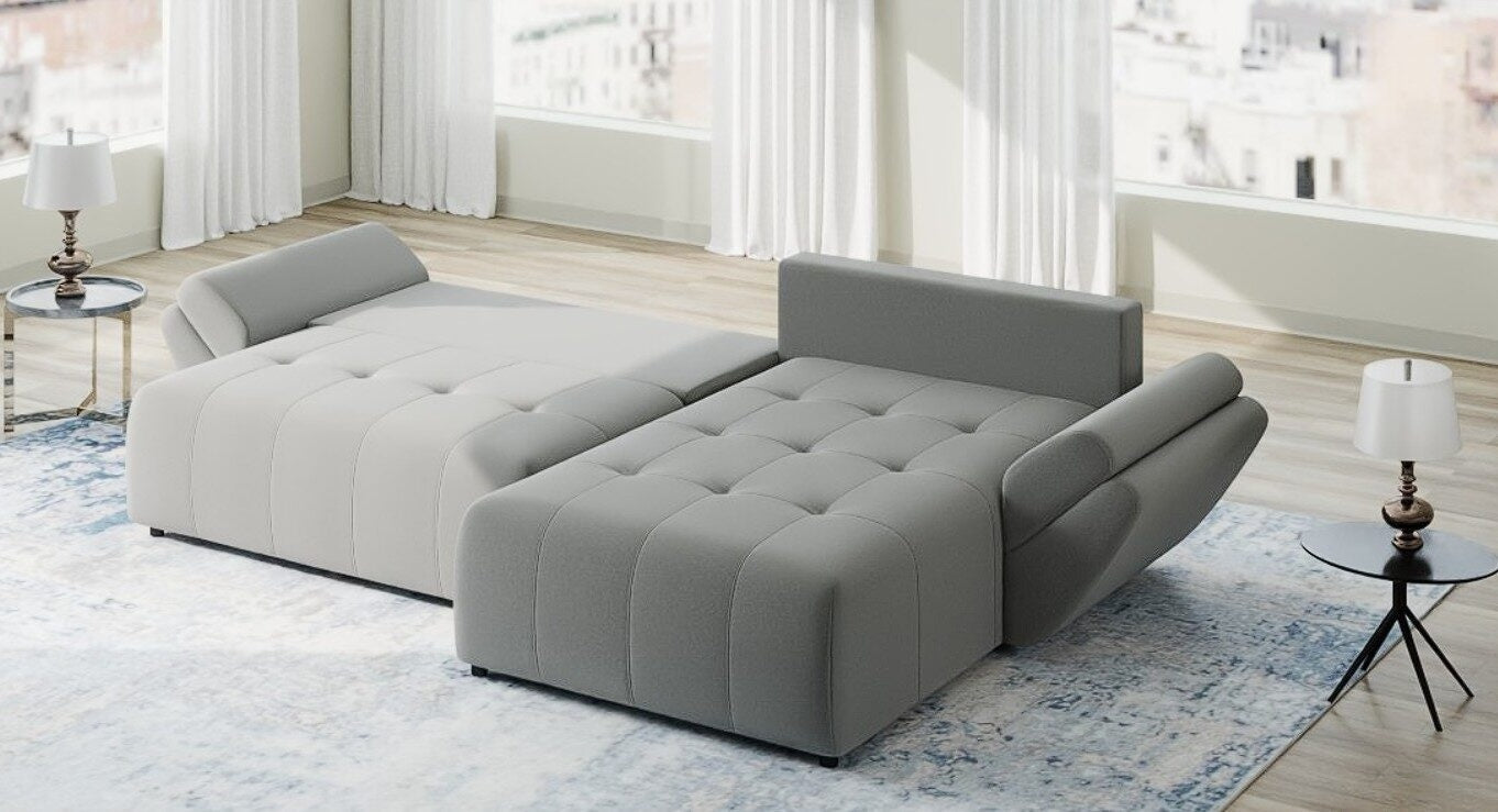 Colțar extensibil dumonde cu ladă de depozitare si sezut confortabil din spuma high-density, Berlin Royal Gri 280x185 cm II