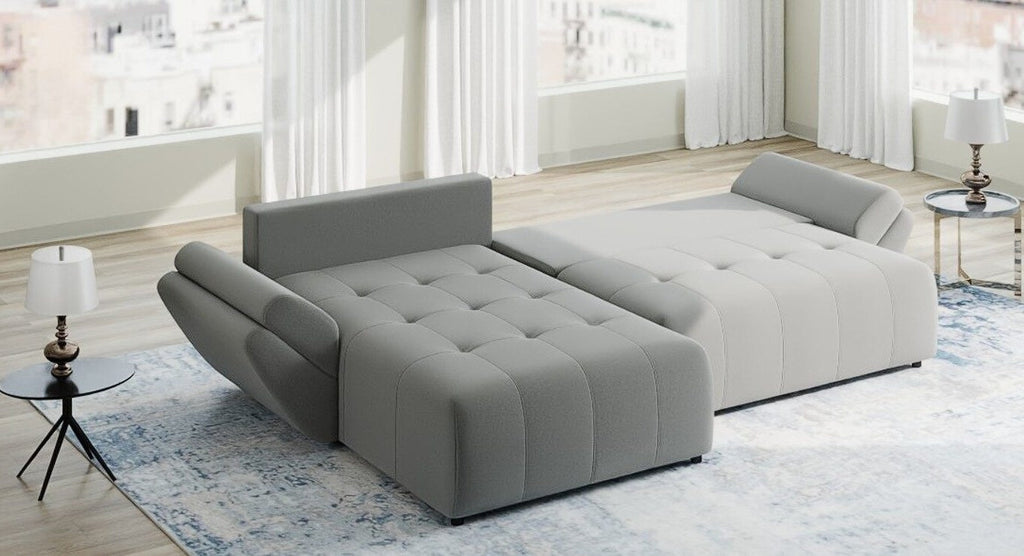 Colțar extensibil dumonde cu ladă de depozitare si sezut confortabil din spuma high-density, Berlin Royal Gri 280x185 cm