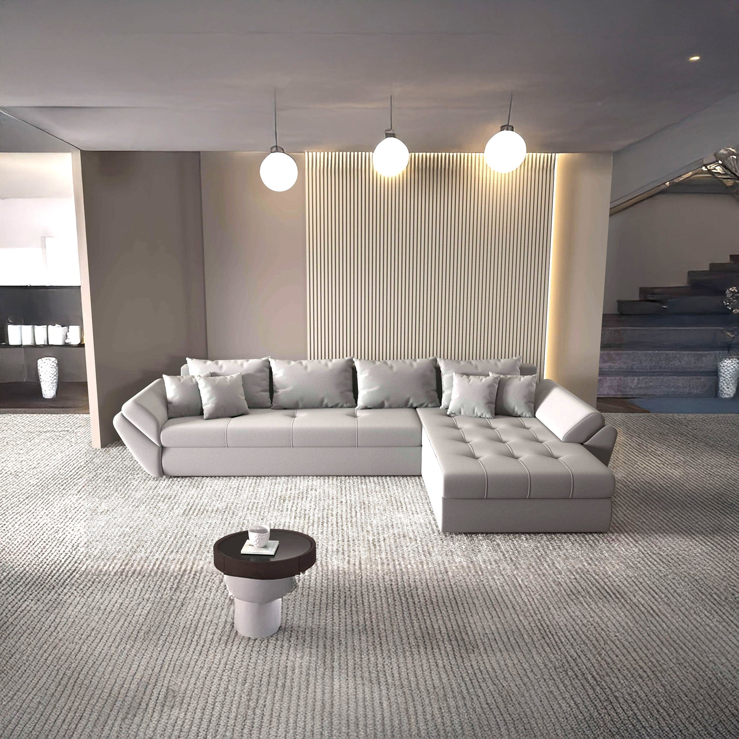 Colțar extensibil dumonde cu ladă de depozitare si sezut confortabil din spuma high-density, Loana XL Royal Antracit II 335x185 cm