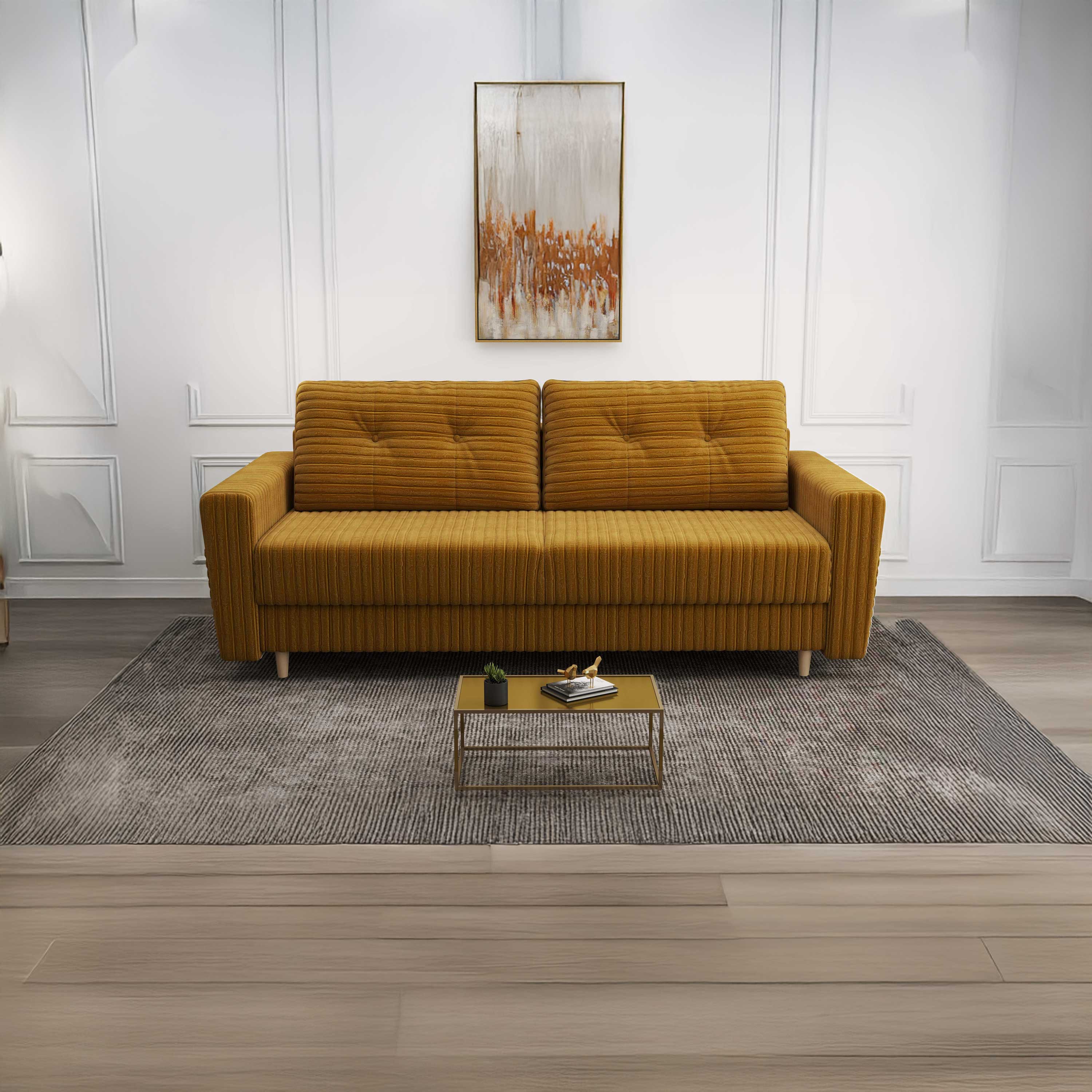 Canapea extensibilă dumonde cu ladă de depozitare si sezut confortabil din spuma high-density, Summer Ambience Mustar 225x100 cm
