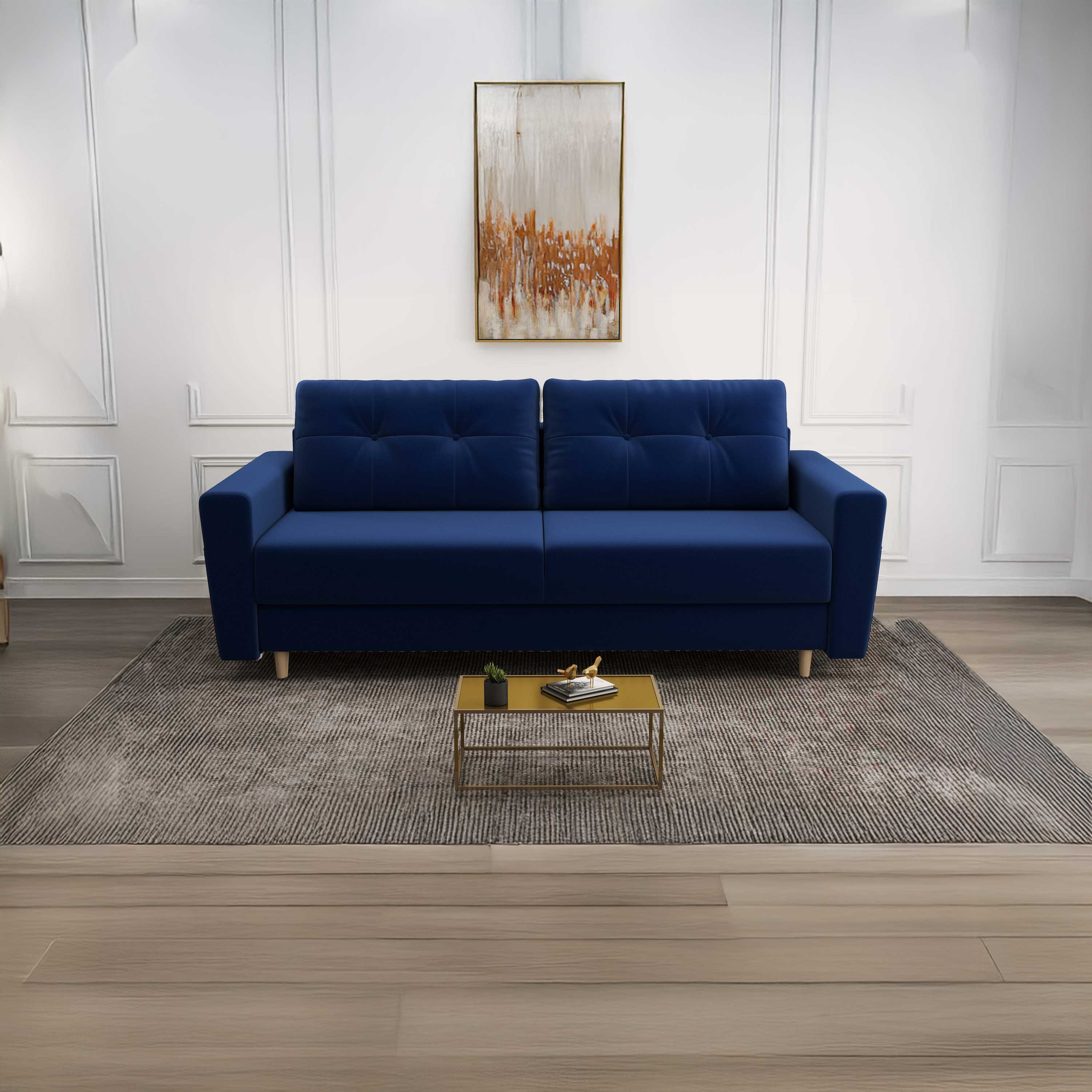 Canapea extensibilă dumonde cu ladă de depozitare si sezut confortabil din spuma high-density, Summer Royal Albastru 225x100 cm