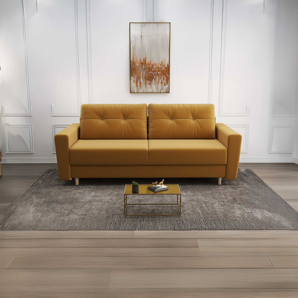 Canapea extensibilă dumonde cu ladă de depozitare si sezut confortabil din spuma high-density, Summer Royal Mustar 225x100 cm