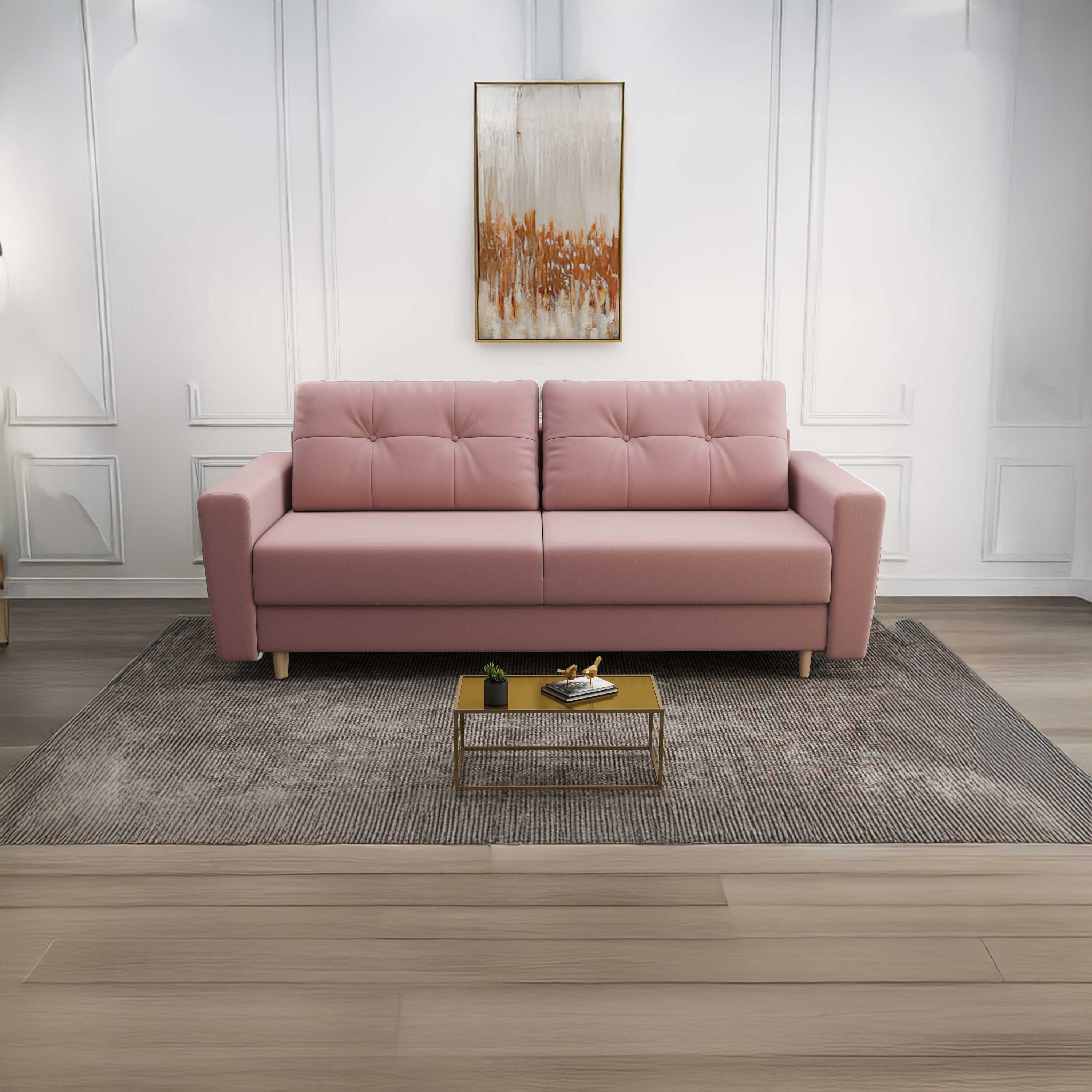 Canapea extensibilă dumonde cu ladă de depozitare si sezut confortabil din spuma high-density, Summer Royal Roz 225x100 cm