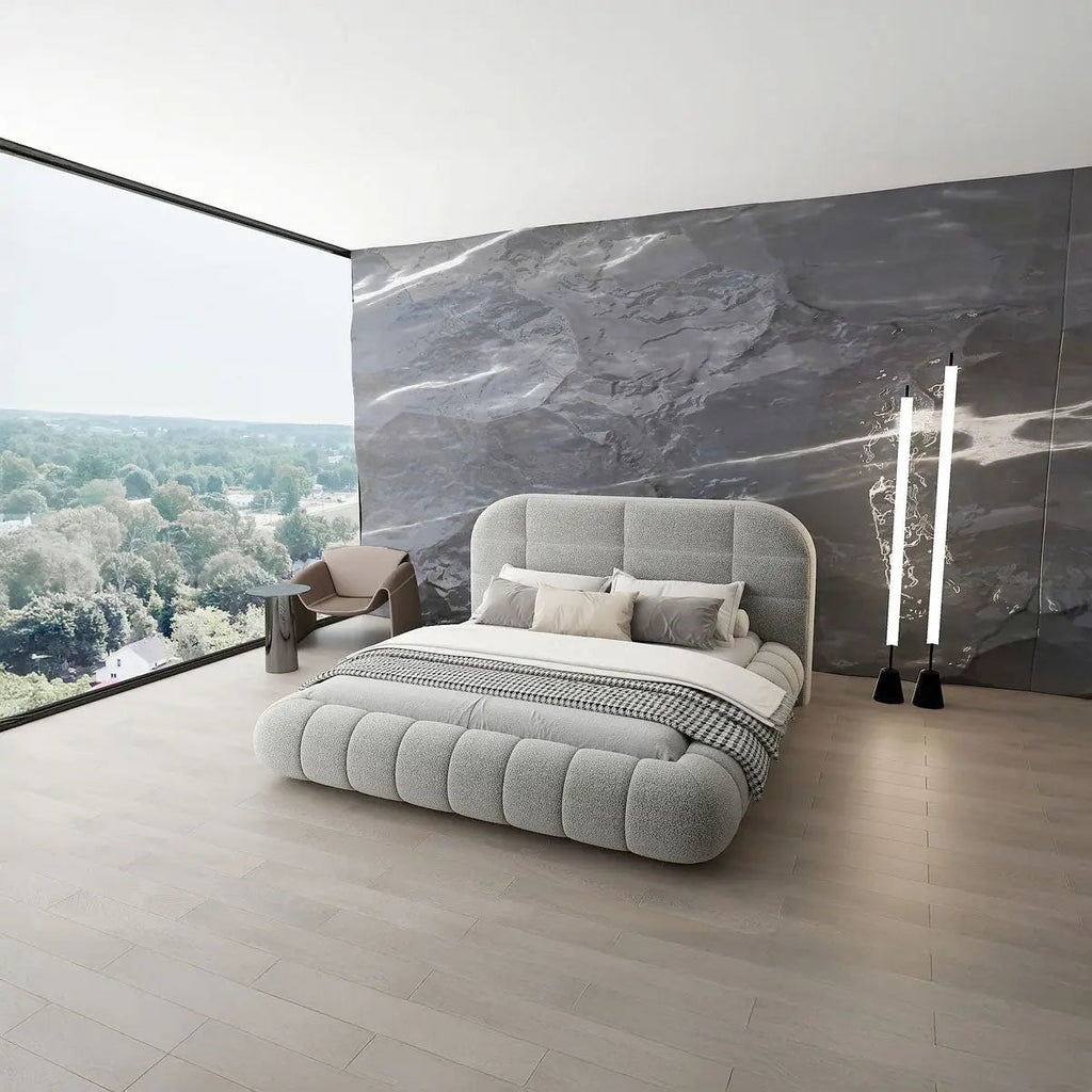 Pat dormitor dumonde, tapitat gri, Senso 160x200 cm, somiera rabatabila inclusa, spatiu depozitare