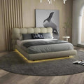 Pat dormitor dumonde, tapitat bej cu LED, "floating bed" Cloud 180x200 cm, somiera inclusa