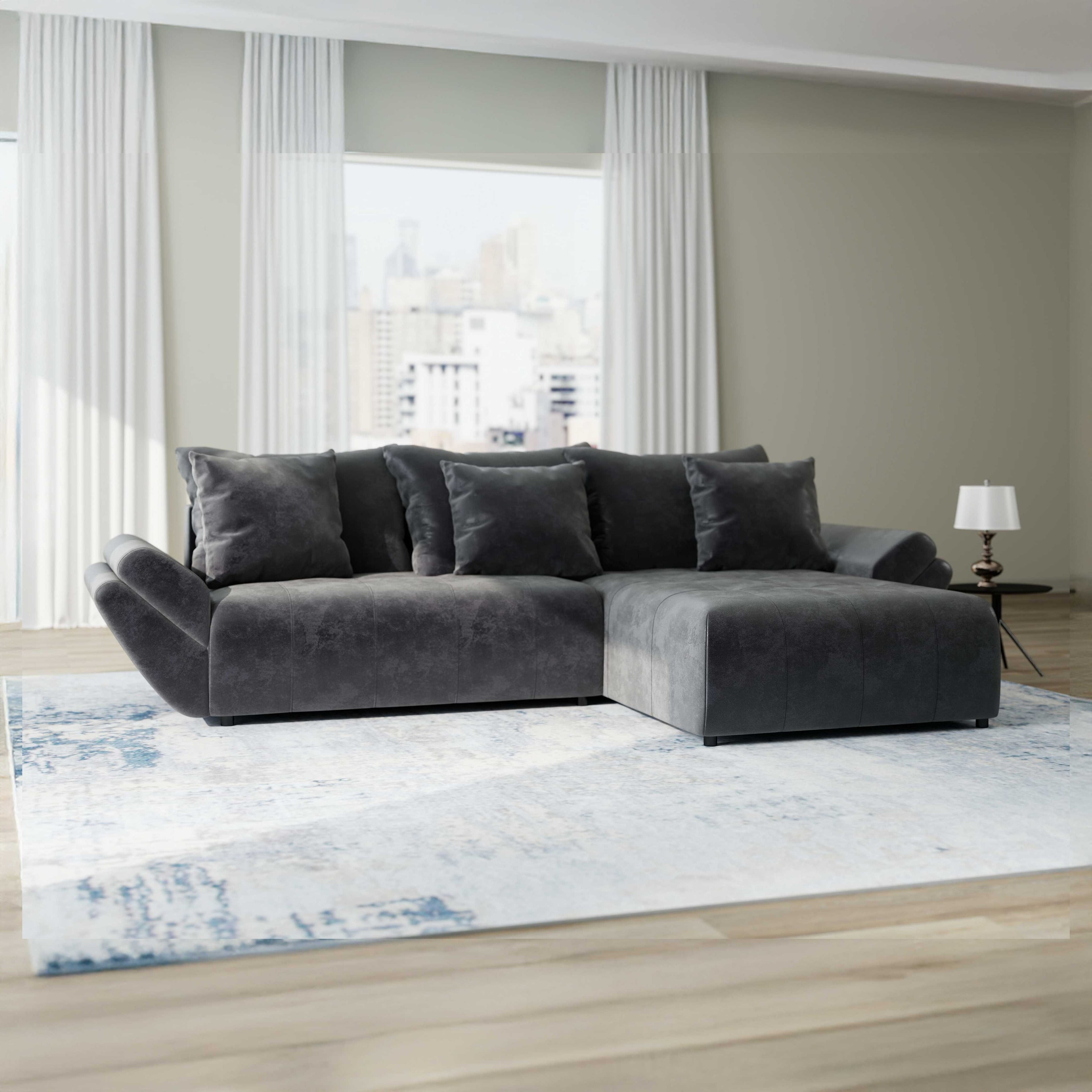 Colțar extensibil dumonde cu ladă de depozitare si sezut confortabil din spuma high-density, Berlin Madagaskar 280x185 cm II
