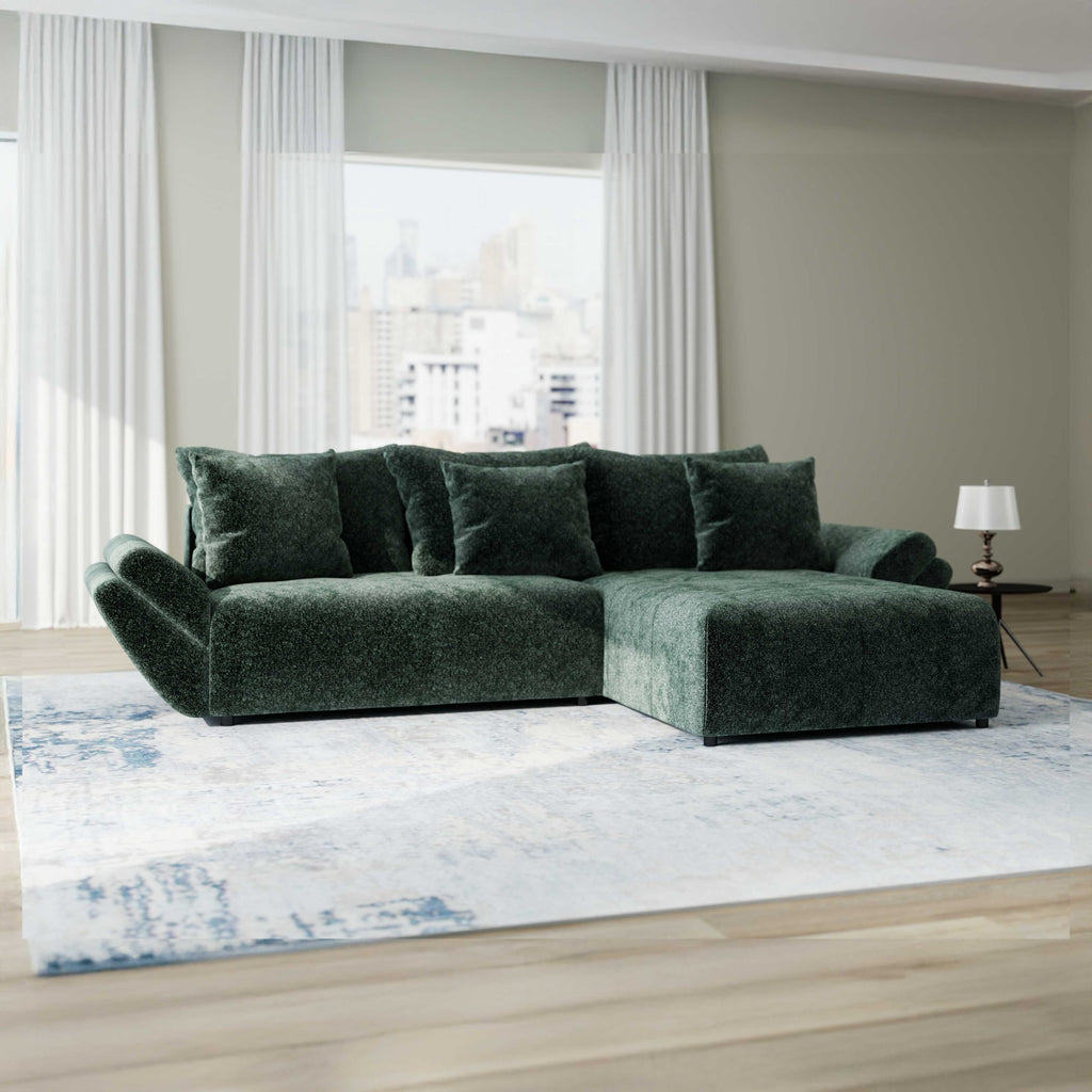 Colțar extensibil dumonde cu ladă de depozitare si sezut confortabil din spuma high-density, Berlin Euphoria Verde 280x185 cm II