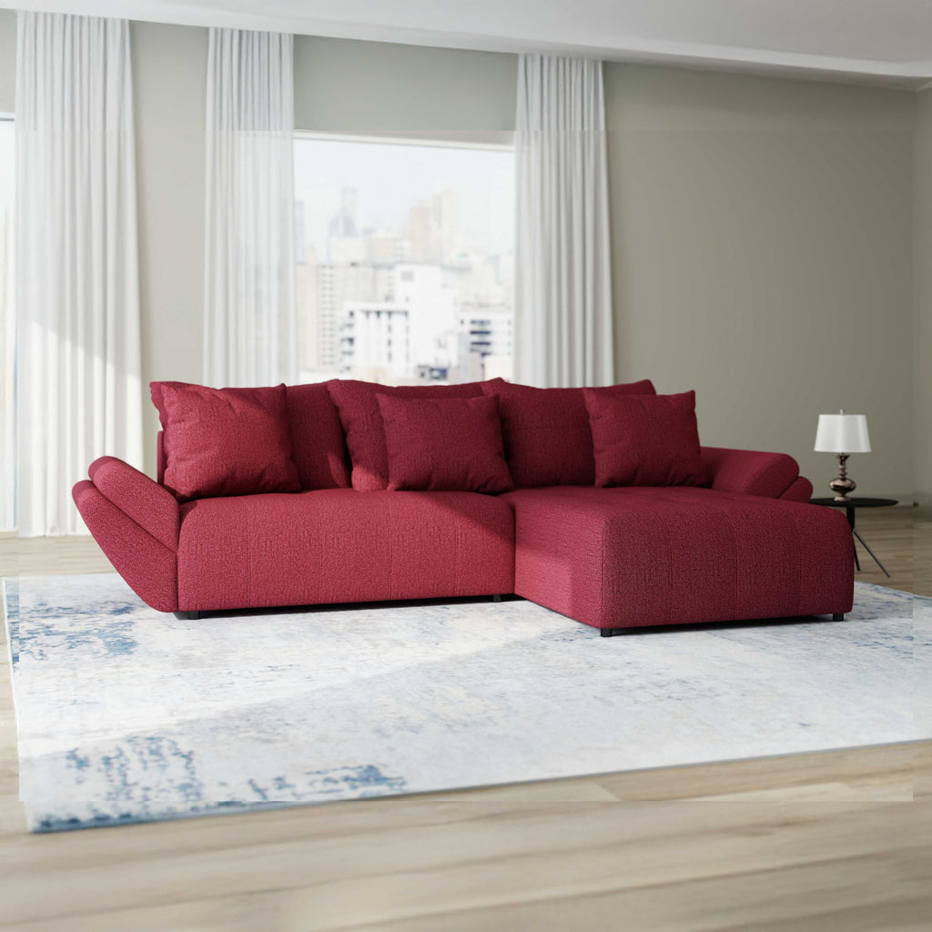 Colțar extensibil dumonde cu ladă de depozitare si sezut confortabil din spuma high-density, Berlin Enjoy Rosu 280x185 cm II