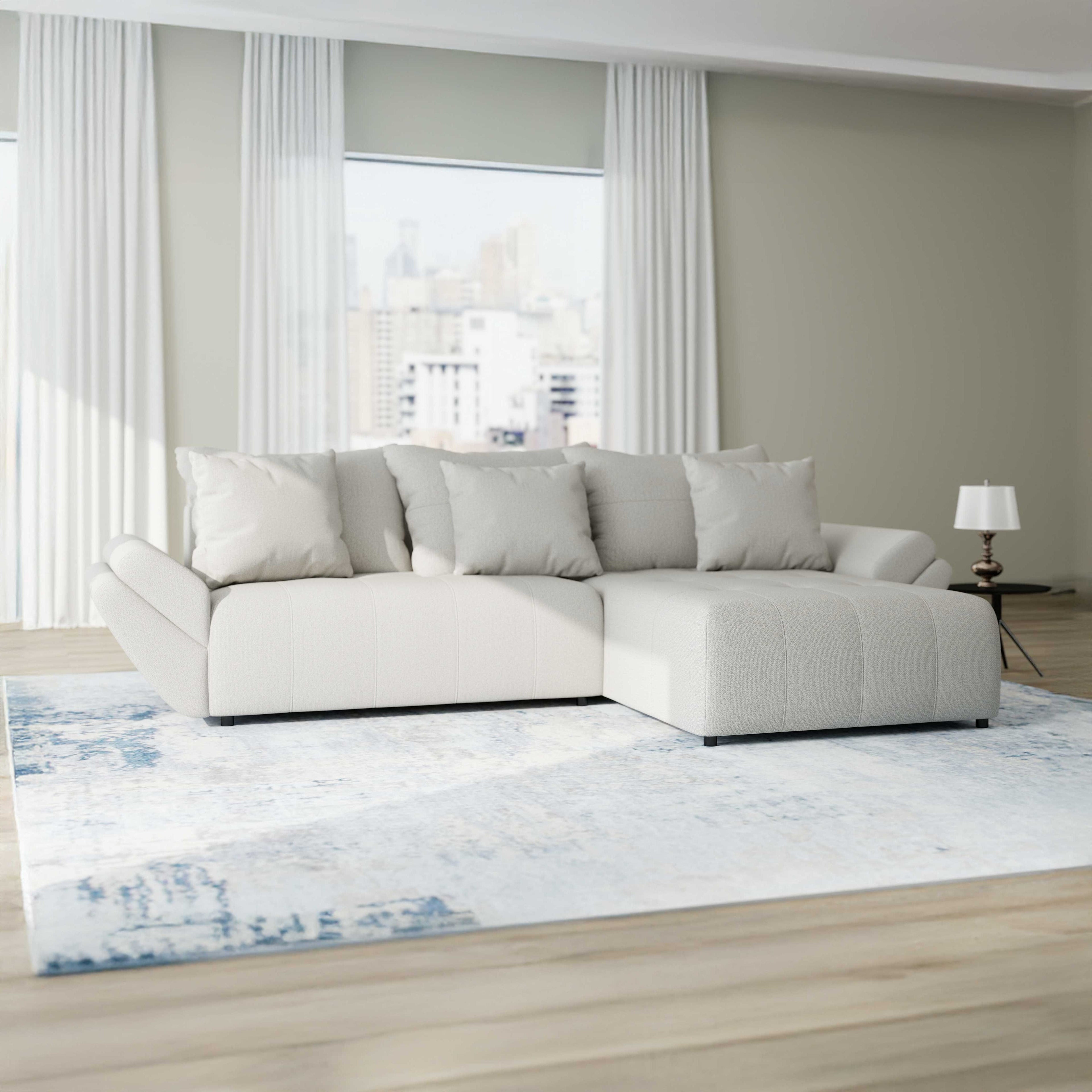 Colțar extensibil dumonde cu ladă de depozitare si sezut confortabil din spuma high-density, Berlin Enjoy Bej 280x185 cm II