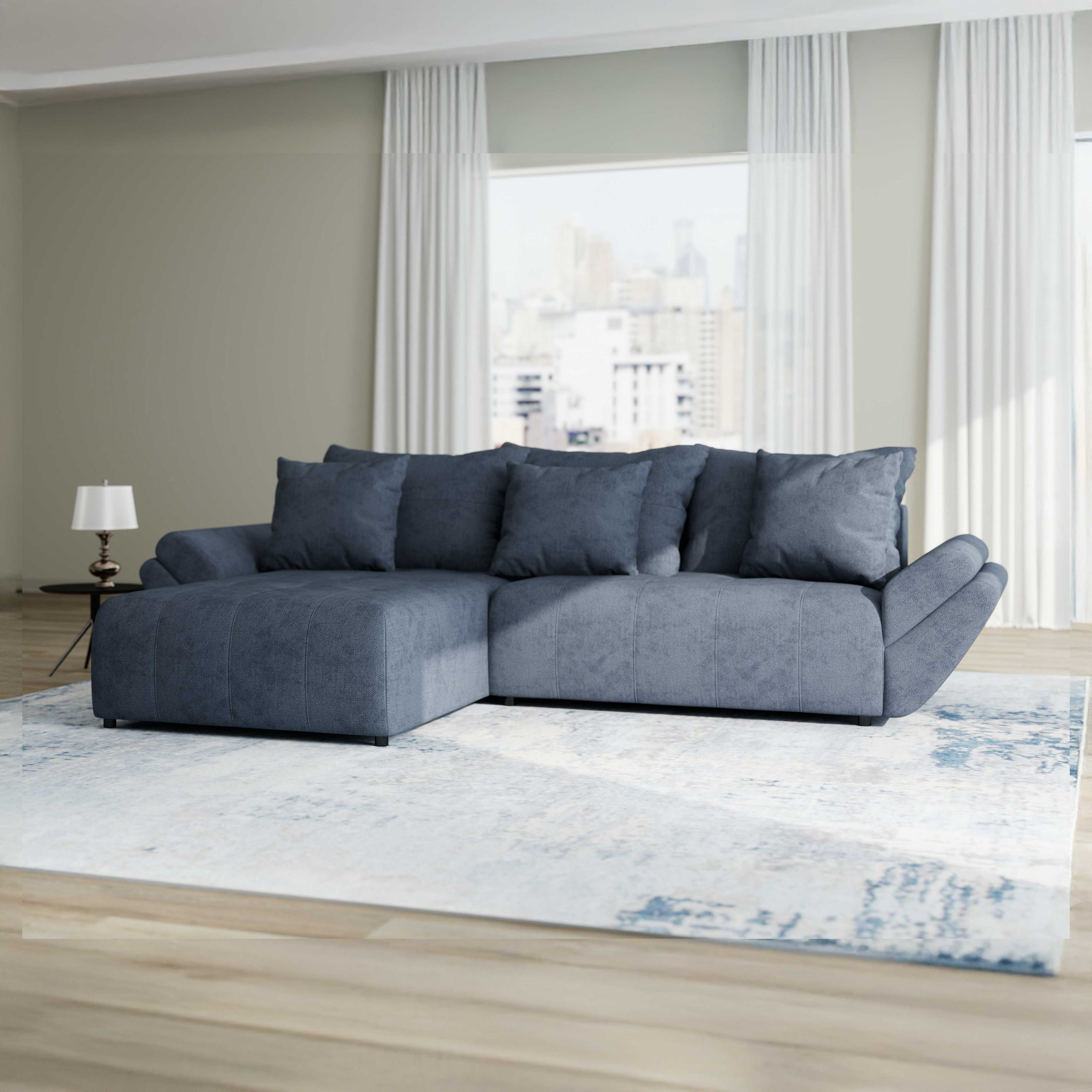 Colțar extensibil dumonde cu ladă de depozitare si sezut confortabil din spuma high-density, Berlin Enjoy Antracit 280x185 cm