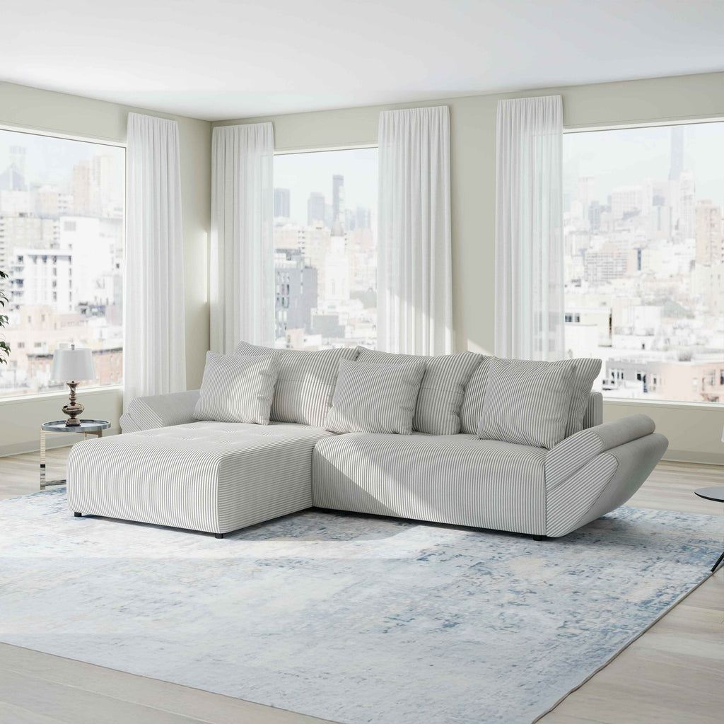 Colțar extensibil dumonde cu ladă de depozitare si sezut confortabil din spuma high-density, Berlin Zoom Gri 280x185 cm