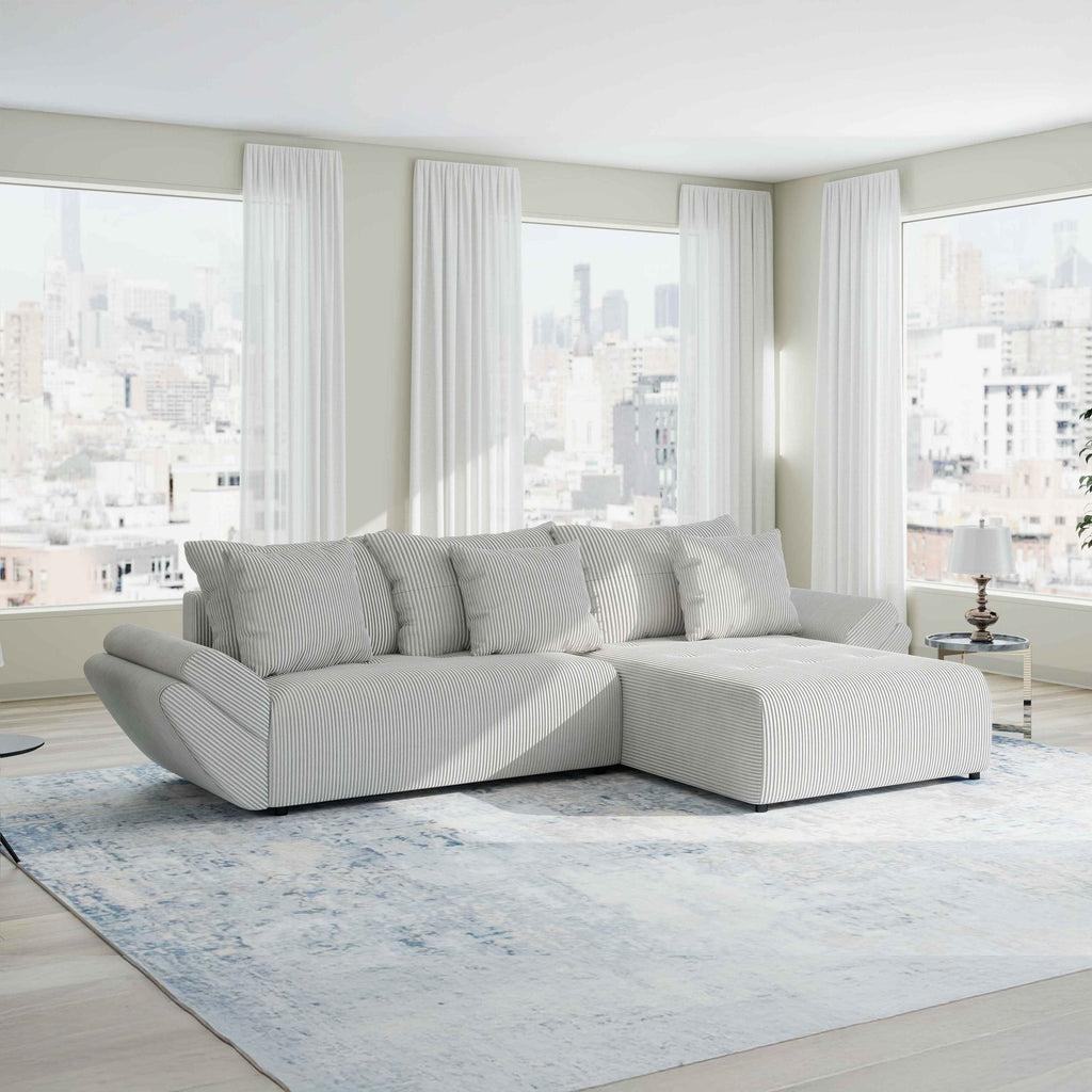 Colțar extensibil dumonde cu ladă de depozitare si sezut confortabil din spuma high-density, Berlin Zoom Gri 280x185 cm II