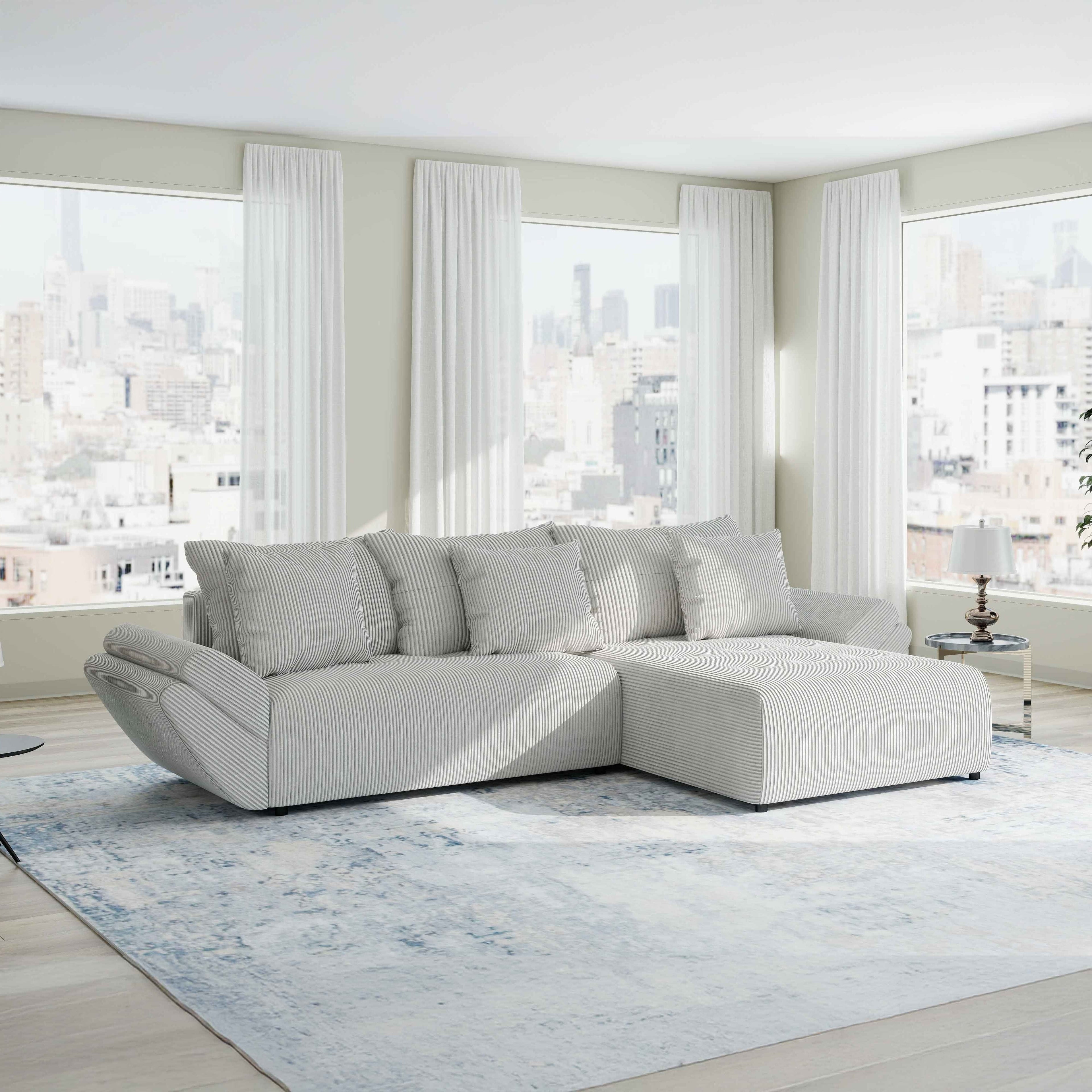 Colțar extensibil dumonde cu ladă de depozitare si sezut confortabil din spuma high-density, Berlin Zoom Gri 280x185 cm II