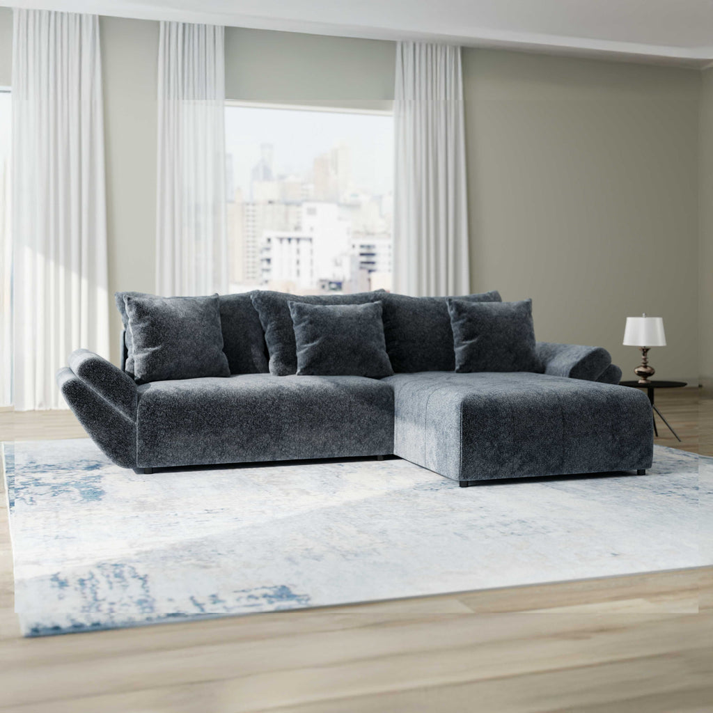 Colțar extensibil dumonde cu ladă de depozitare si sezut confortabil din spuma high-density, Berlin Euphoria Gri Grafit 280x185 cm II